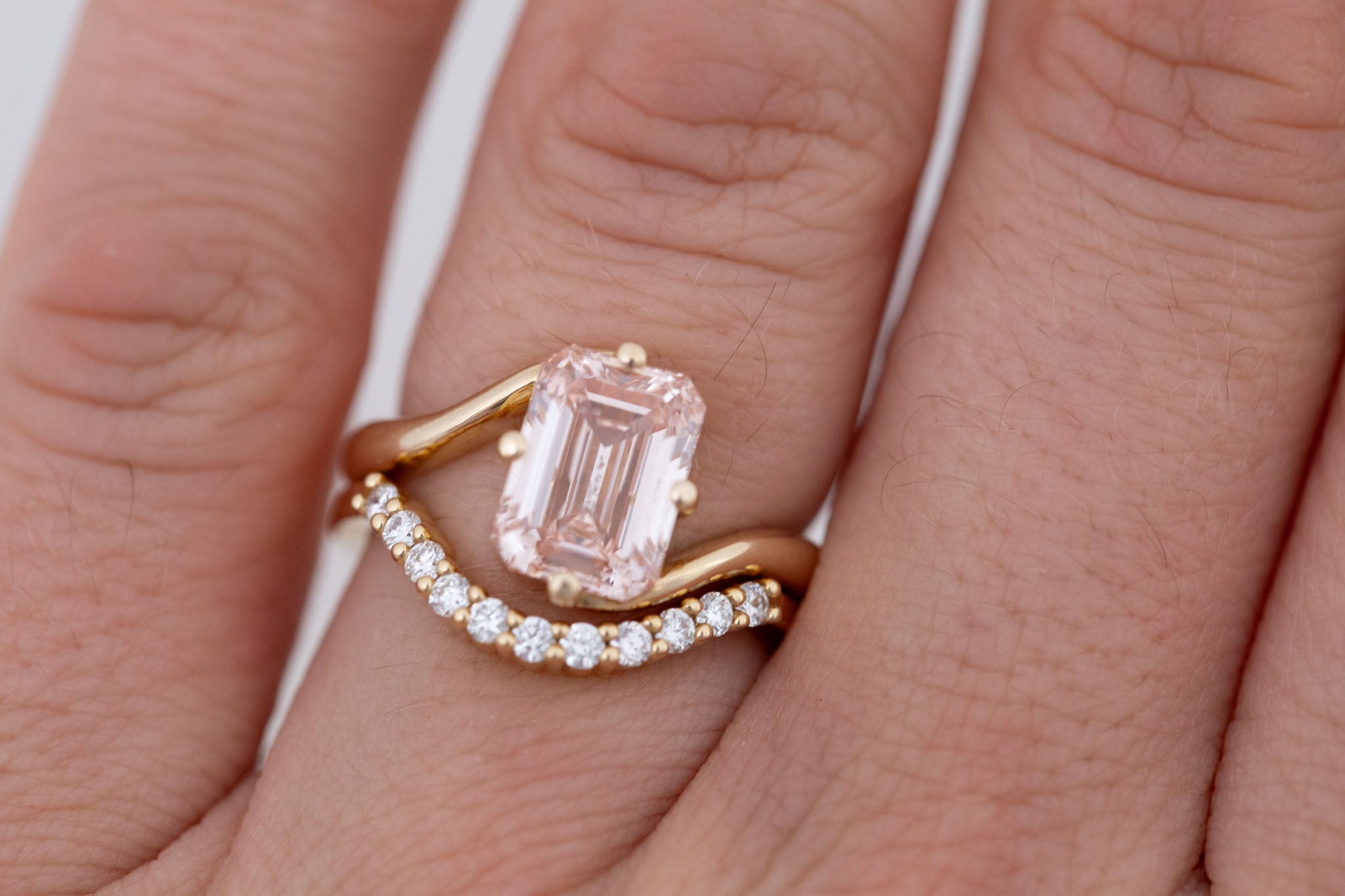 Marin Ring | Lab Pink Diamond Emerald Cut Bypass Engagement Ring 2.81 ct | 14k Recycled Gold | One of a Kind