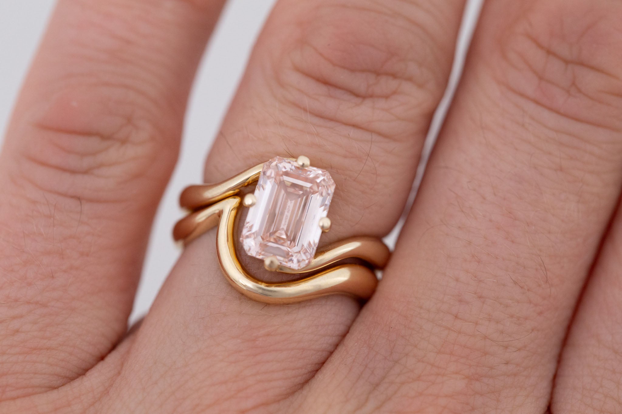 Marin Ring | Lab Pink Diamond Emerald Cut Bypass Engagement Ring 2.81 ct | 14k Recycled Gold | One of a Kind