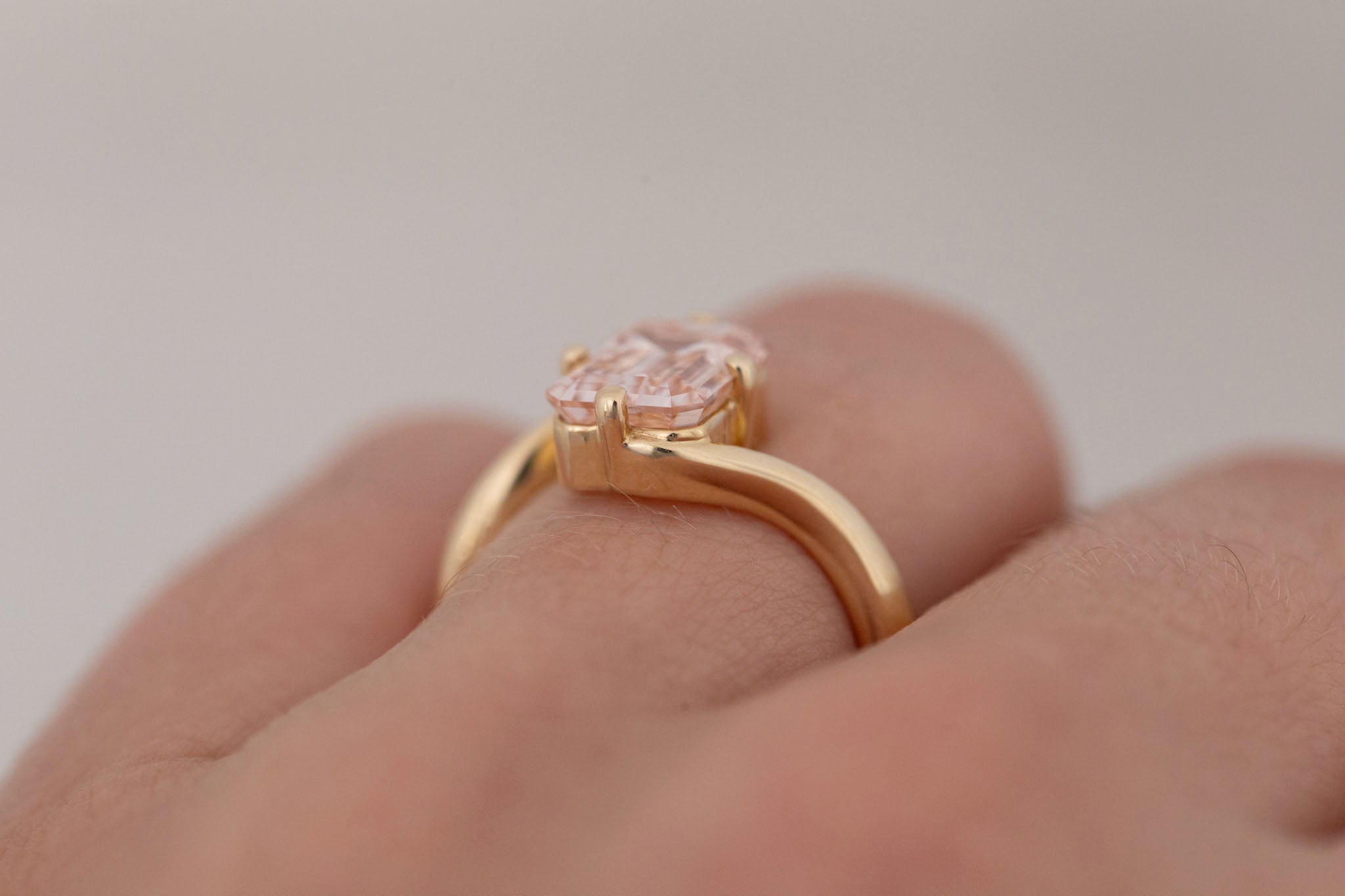 Marin Ring | Lab Pink Diamond Emerald Cut Bypass Engagement Ring 2.81 ct | 14k Recycled Gold | One of a Kind