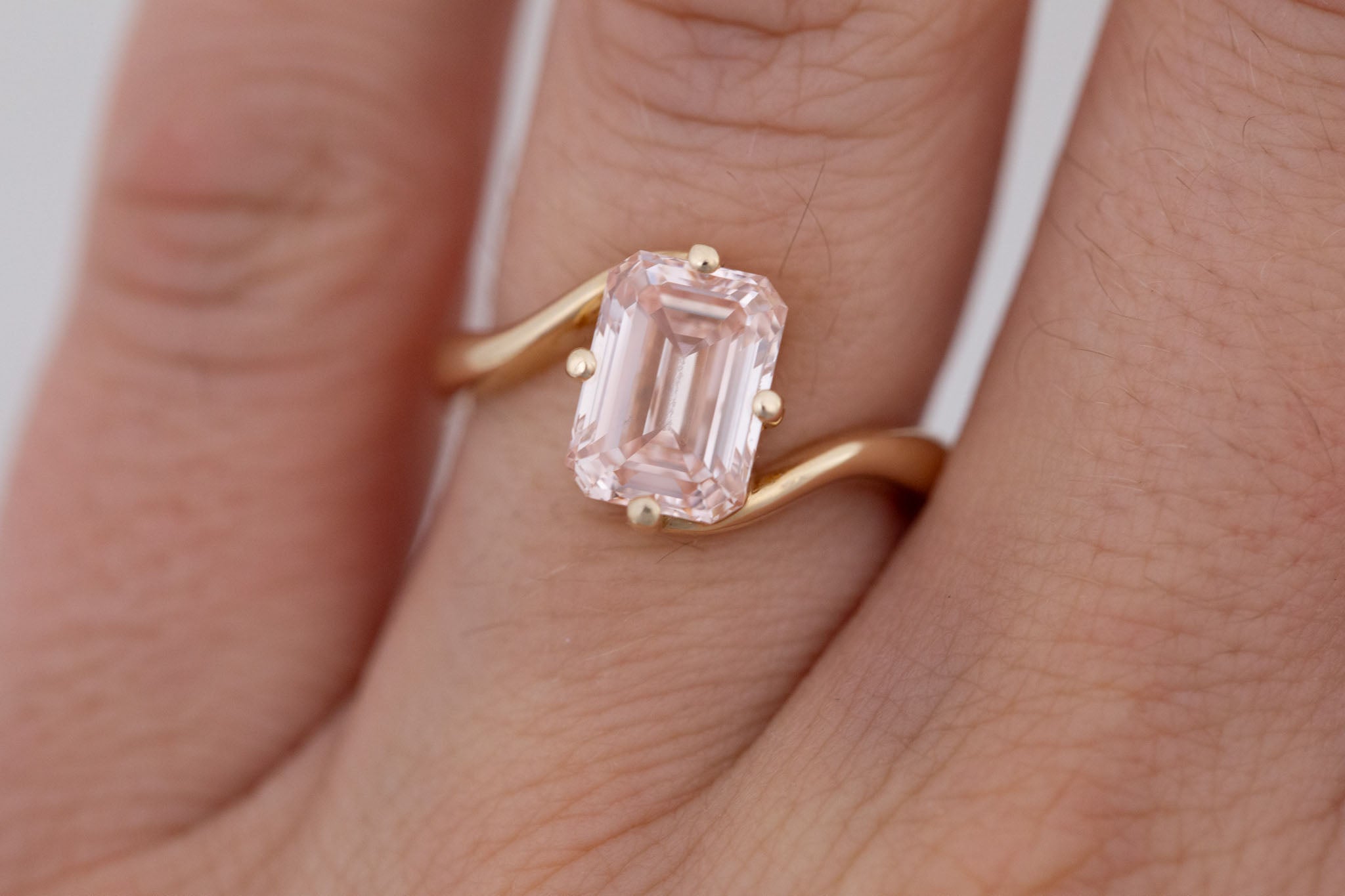 Marin Ring | Lab Pink Diamond Emerald Cut Bypass Engagement Ring 2.81 ct | 14k Recycled Gold | One of a Kind
