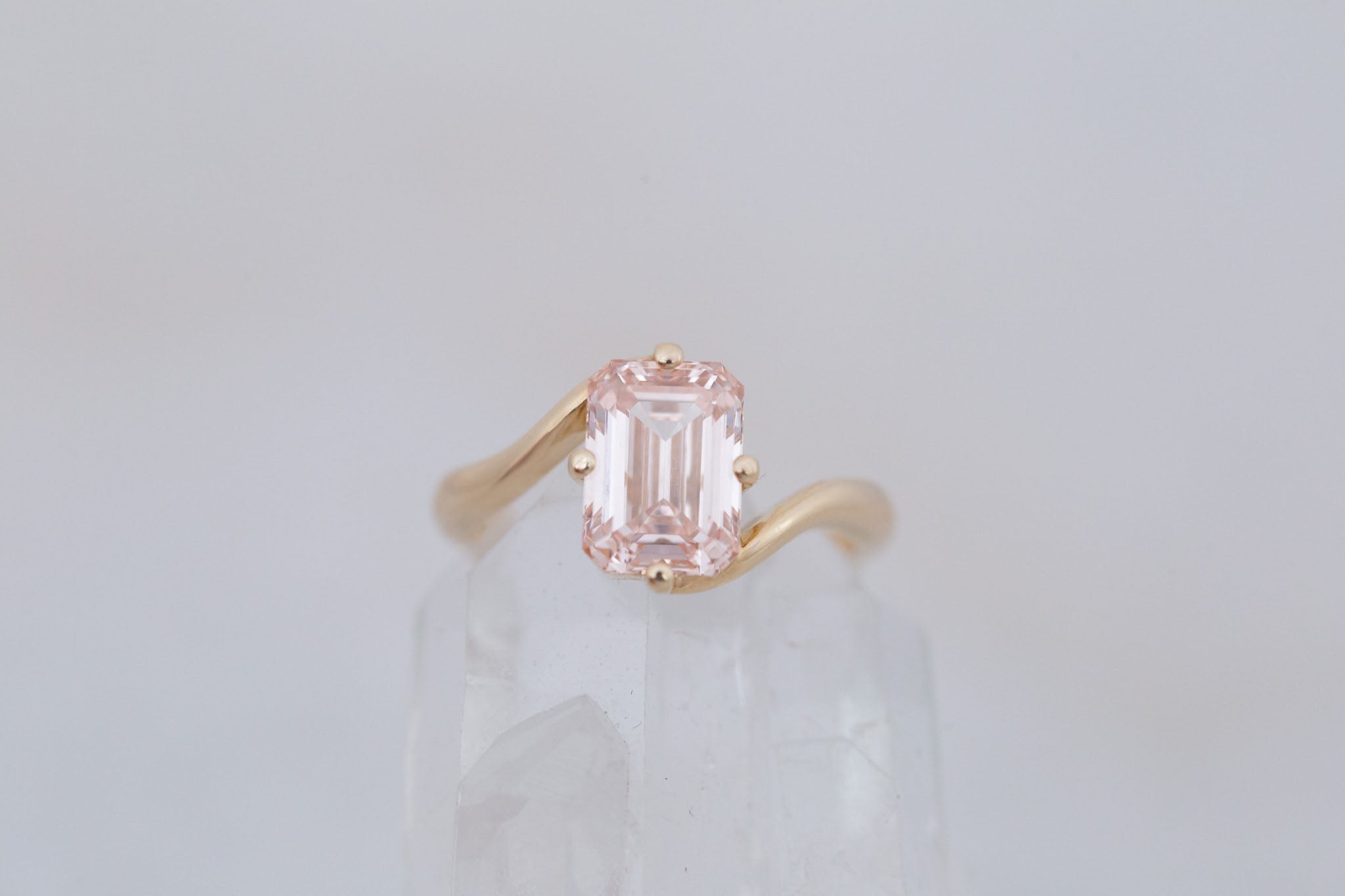 Marin Ring | Lab Pink Diamond Emerald Cut Bypass Engagement Ring 2.81 ct | 14k Recycled Gold | One of a Kind