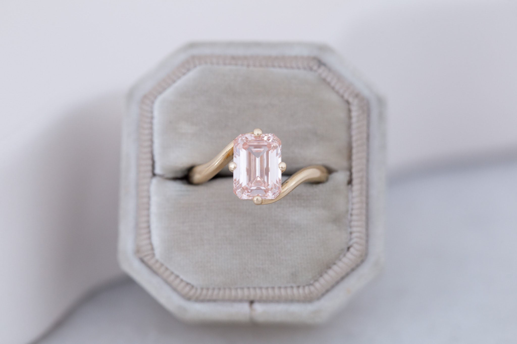 Marin Ring | Lab Pink Diamond Emerald Cut Bypass Engagement Ring 2.81 ct | 14k Recycled Gold | One of a Kind