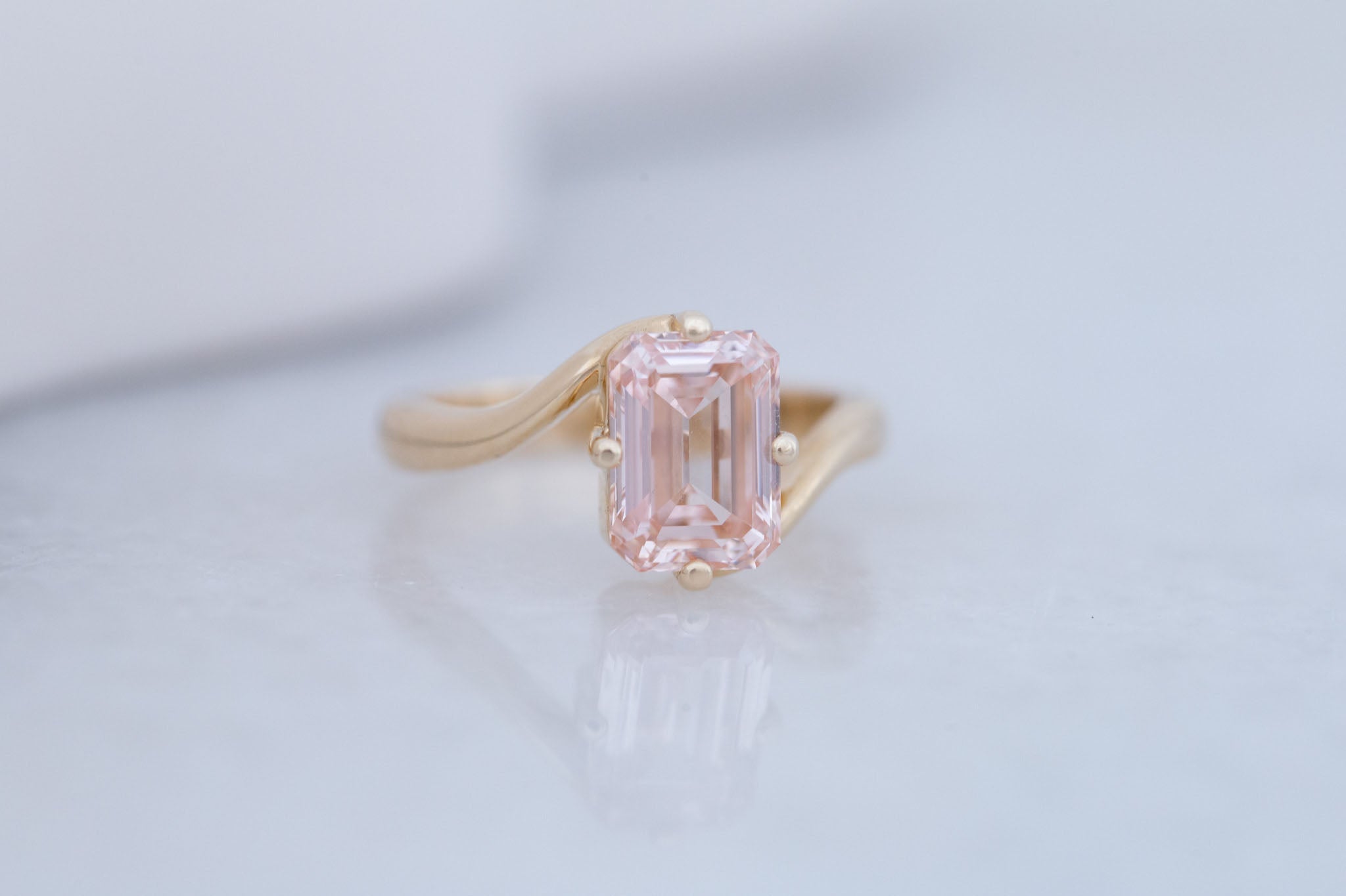 Marin Ring | Lab Pink Diamond Emerald Cut Bypass Engagement Ring 2.81 ct | 14k Recycled Gold | One of a Kind