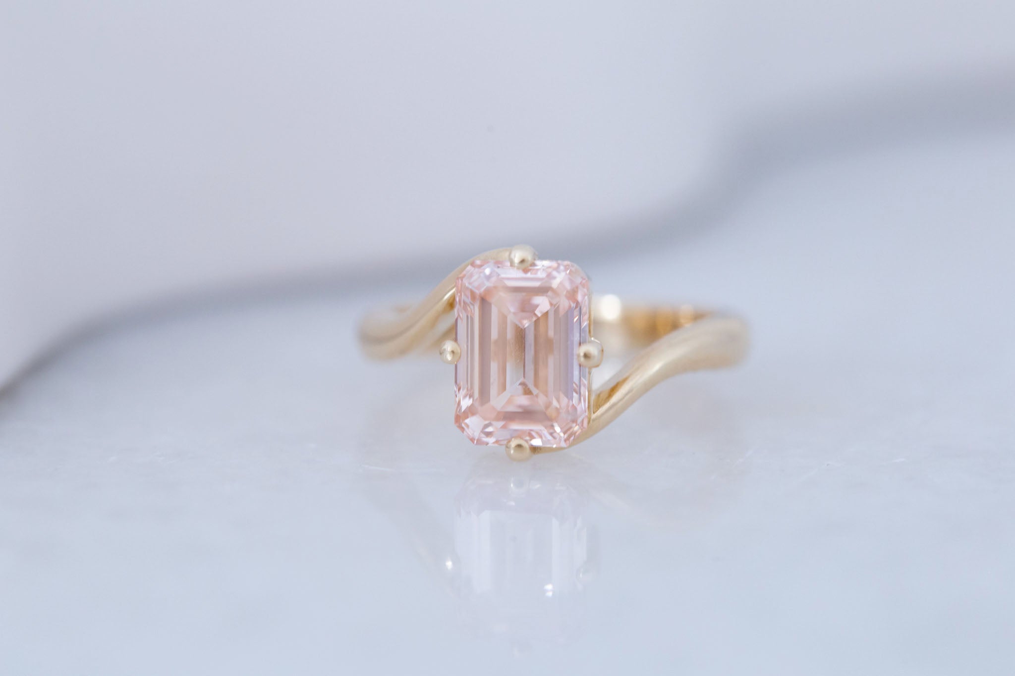 Marin Ring | Lab Pink Diamond Emerald Cut Bypass Engagement Ring 2.81 ct | 14k Recycled Gold | One of a Kind
