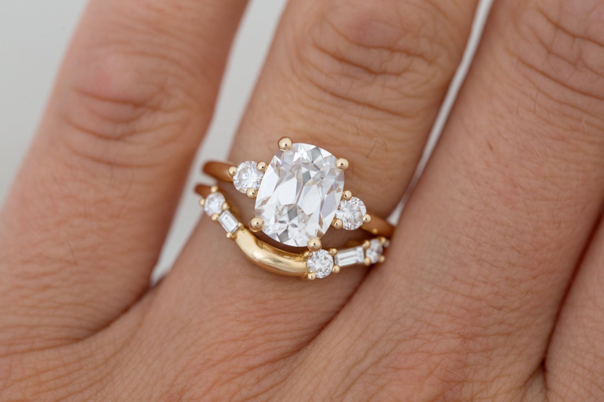 Maeve Ring | Lab Antique Cushion Cut Diamond + Round Lab Diamond Accent Engagement Ring 2.85 ct | 14k Recycled Gold | One of a Kind