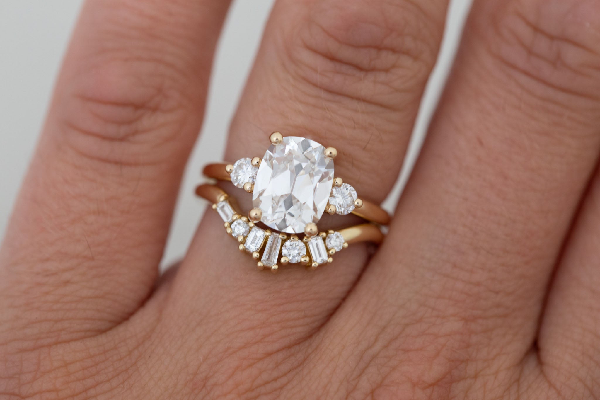 Maeve Ring | Lab Antique Cushion Cut Diamond + Round Lab Diamond Accent Engagement Ring 2.85 ct | 14k Recycled Gold | One of a Kind