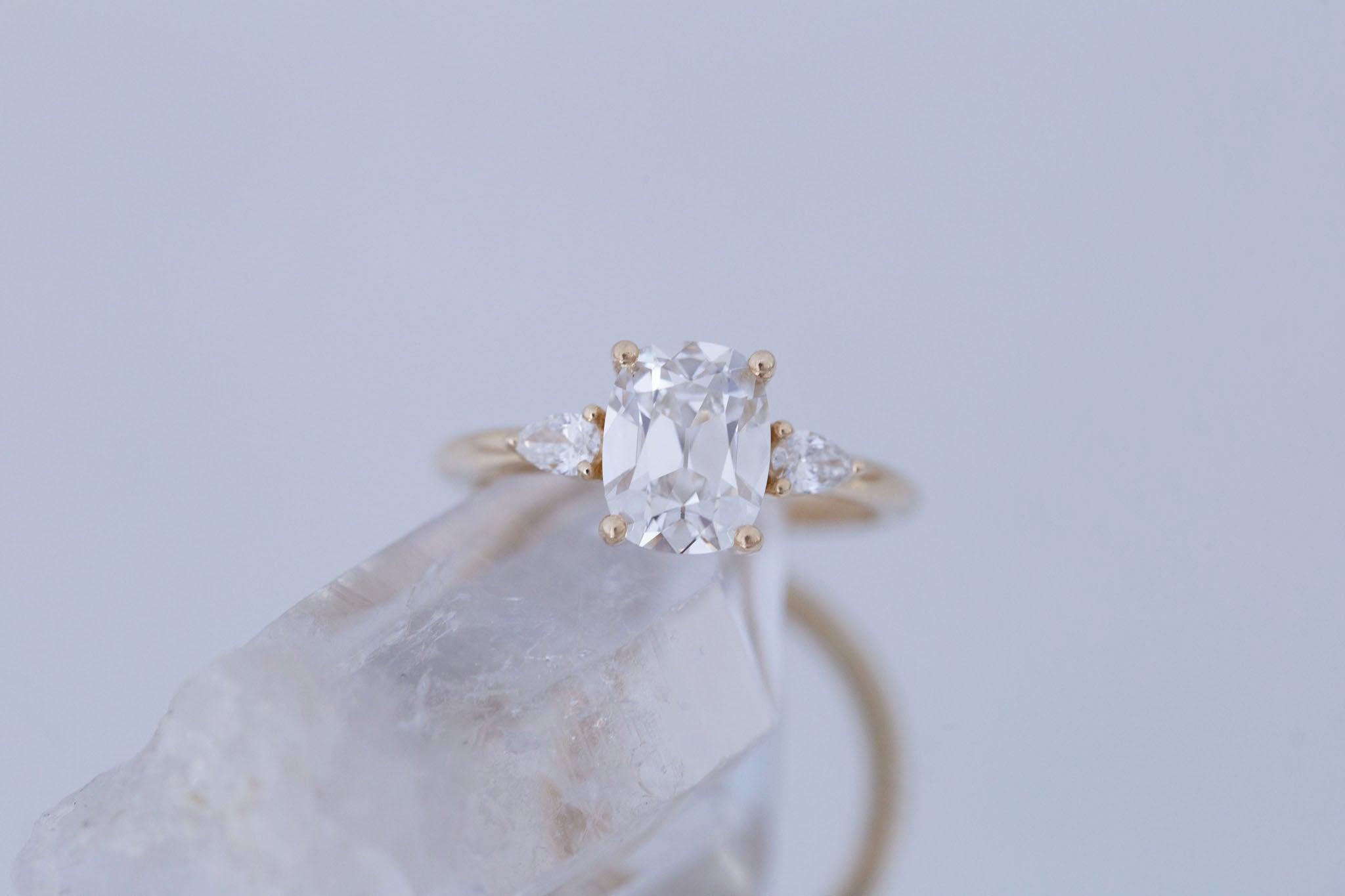 Iris Ring | Lab Diamond + Pear Diamond Accent Engagement Ring 2 ct | 14k Recycled Gold | One of a Kind