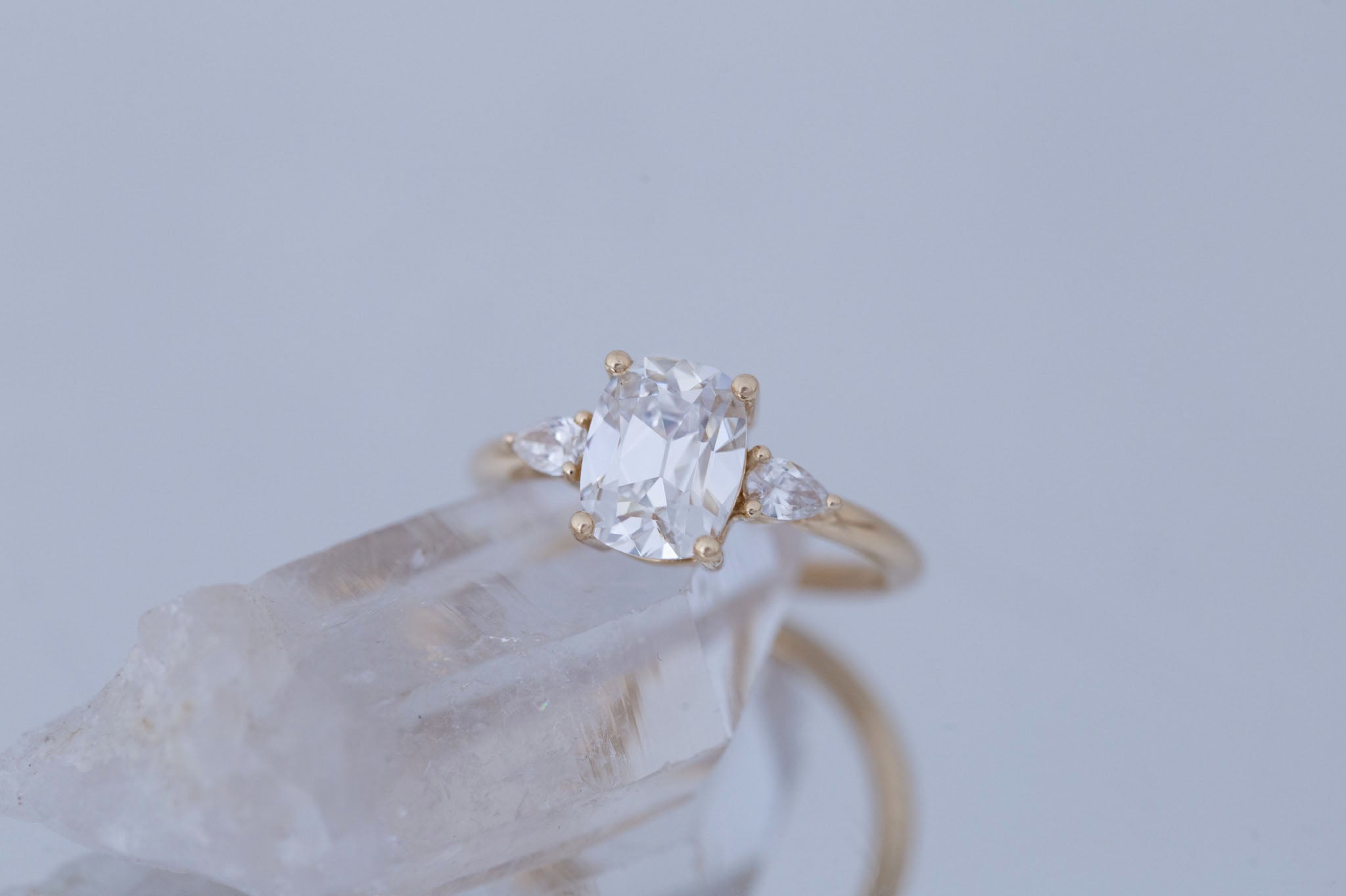 Iris Ring | Lab Diamond + Pear Diamond Accent Engagement Ring 2 ct | 14k Recycled Gold | One of a Kind