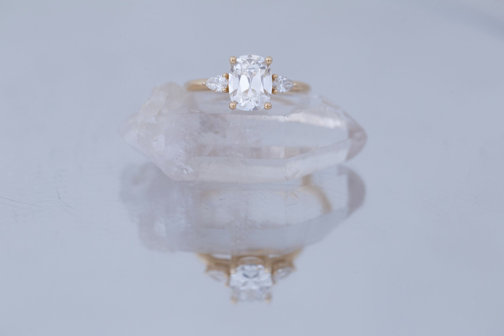 Iris Ring | Lab Diamond + Pear Diamond Accent Engagement Ring 2 ct | 14k Recycled Gold | One of a Kind