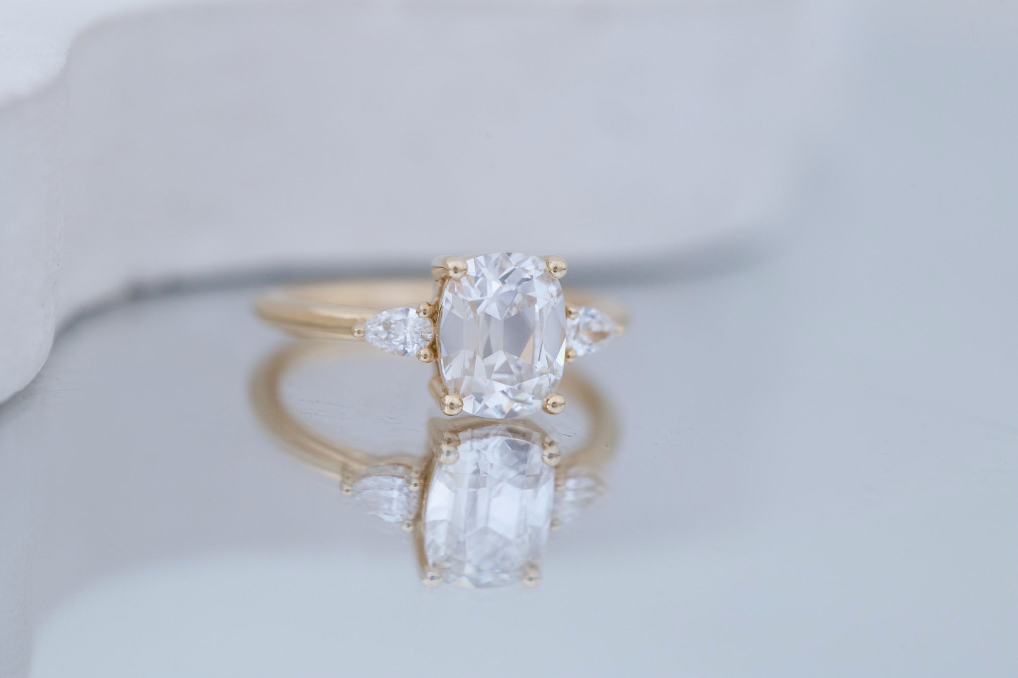 Iris Ring | Lab Diamond + Pear Diamond Accent Engagement Ring 2 ct | 14k Recycled Gold | One of a Kind