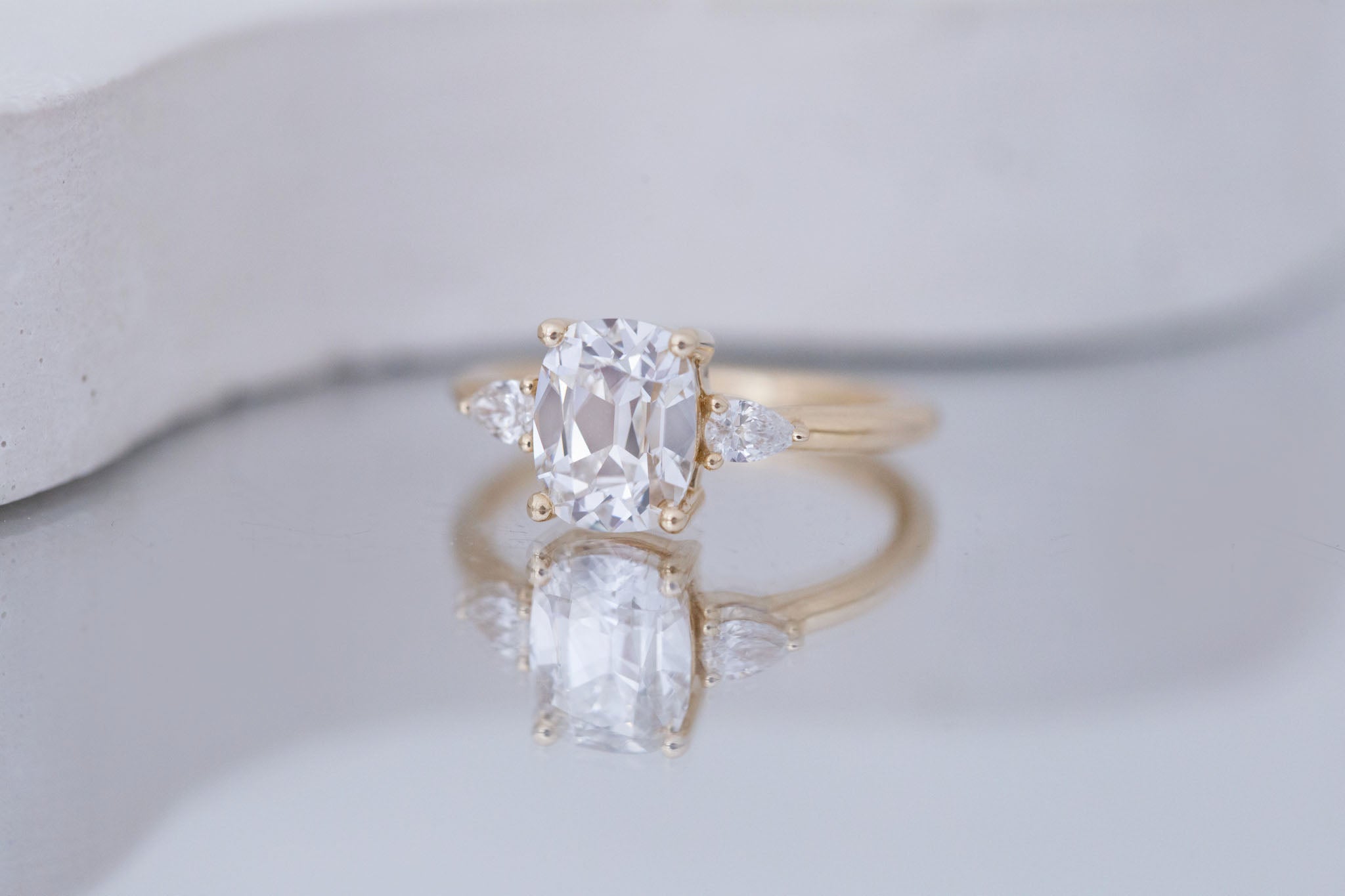 Iris Ring | Lab Diamond + Pear Diamond Accent Engagement Ring 2 ct | 14k Recycled Gold | One of a Kind
