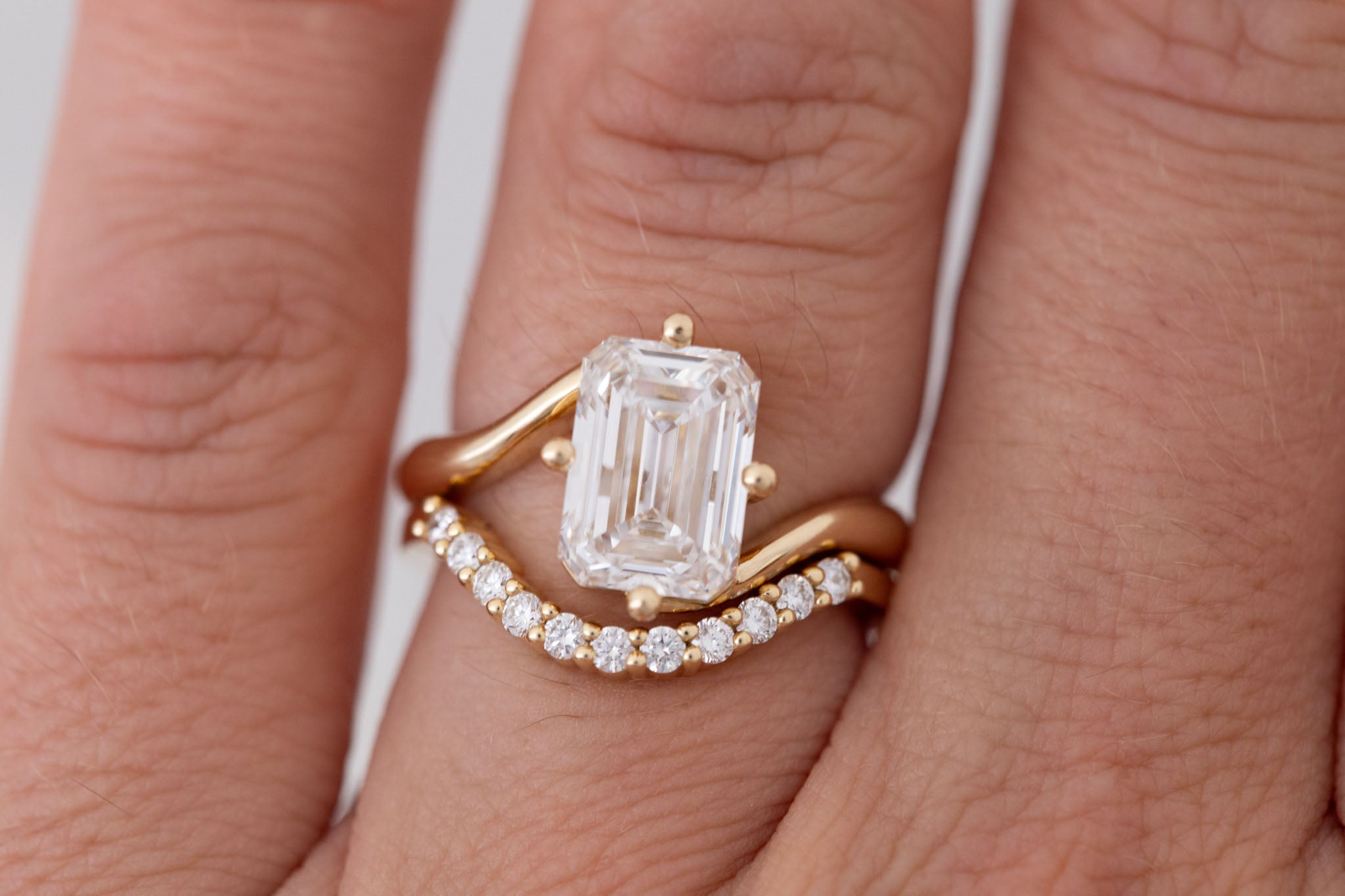 Marin Ring | Lab Emerald Cut Bypass Engagement Ring 3.01 ct | 14k Recycled Gold | One of a Kind