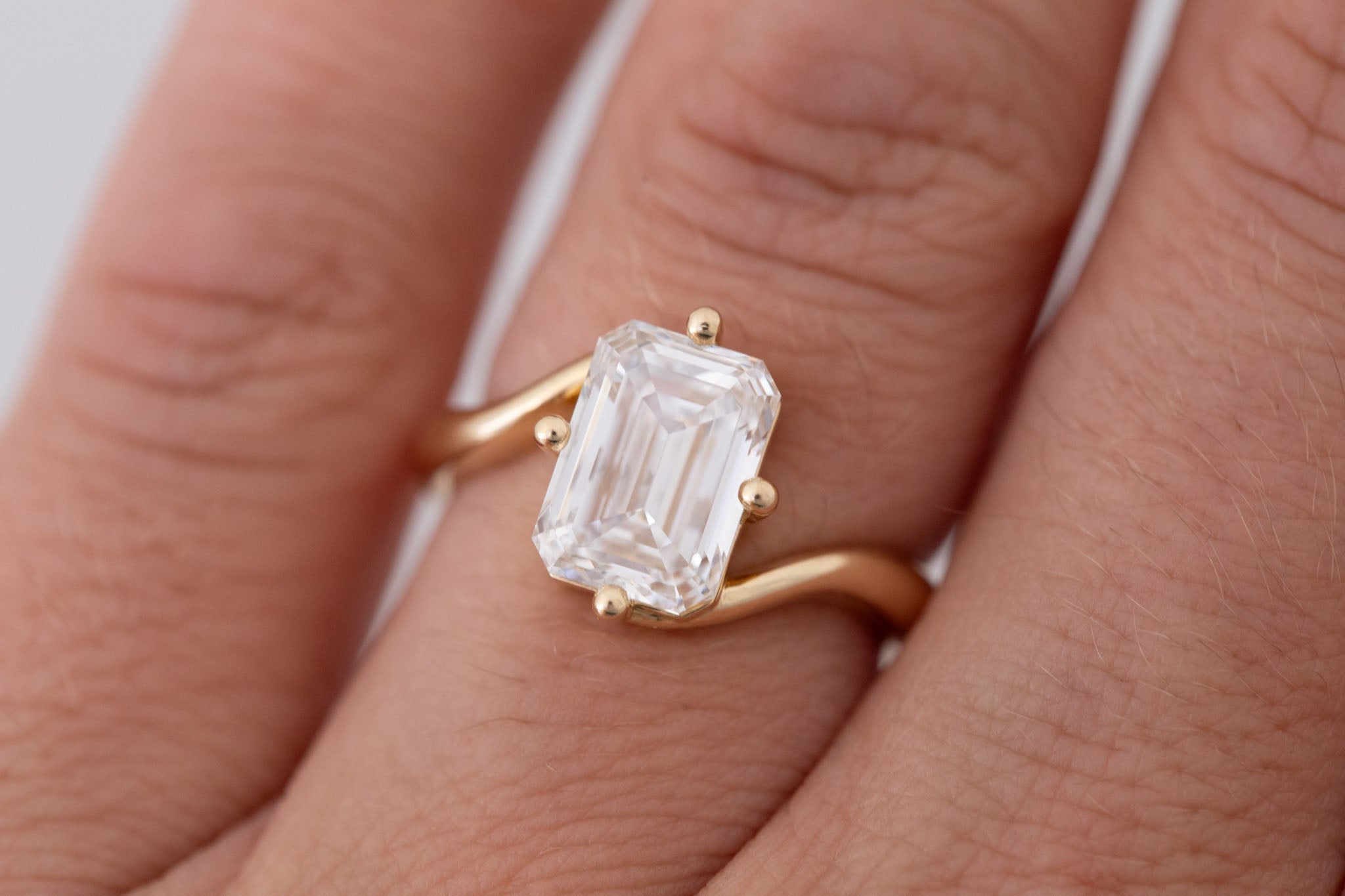 Marin Ring | Lab Emerald Cut Bypass Engagement Ring 3.01 ct | 14k Recycled Gold | One of a Kind