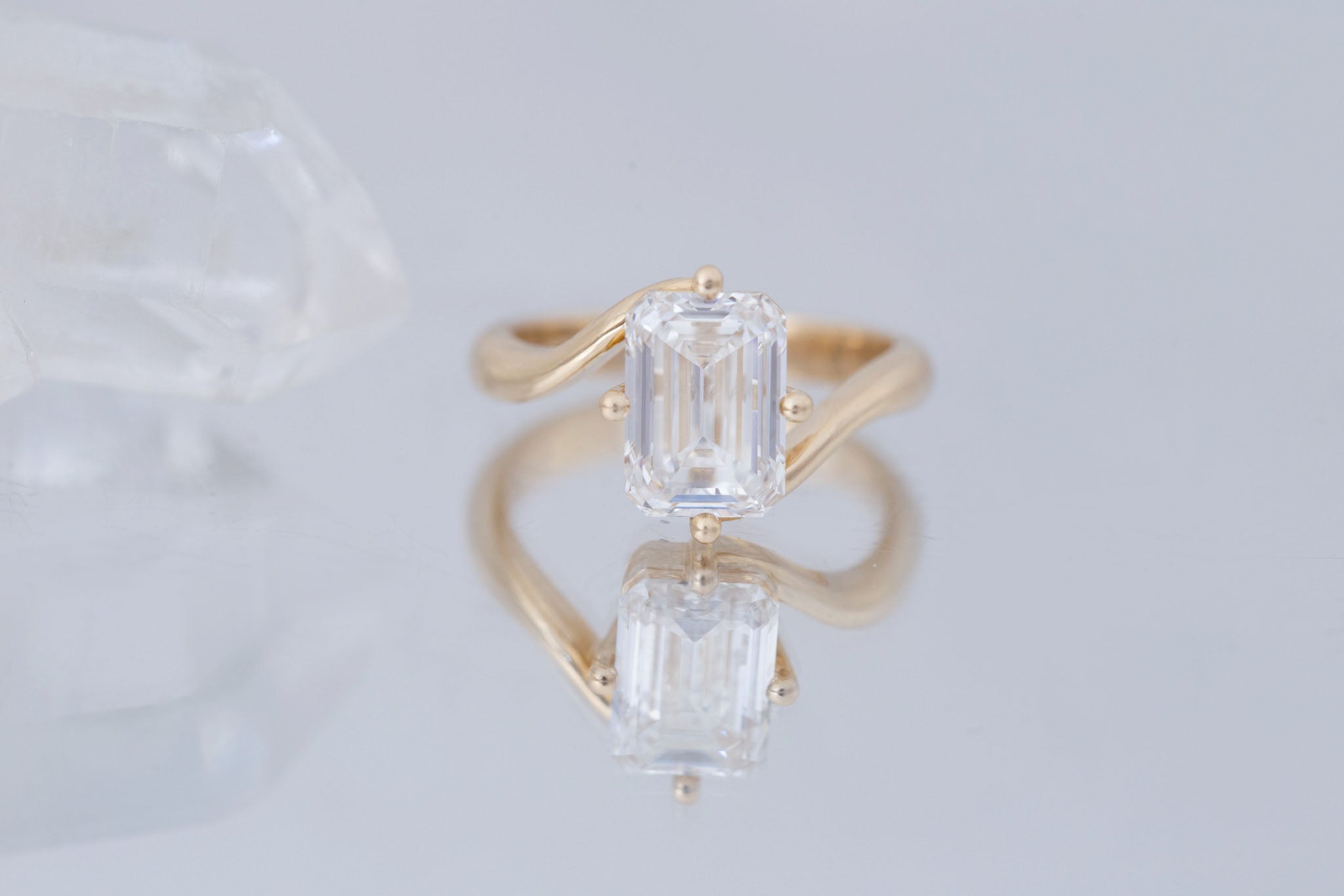 Marin Ring | Lab Emerald Cut Bypass Engagement Ring 3.01 ct | 14k Recycled Gold | One of a Kind