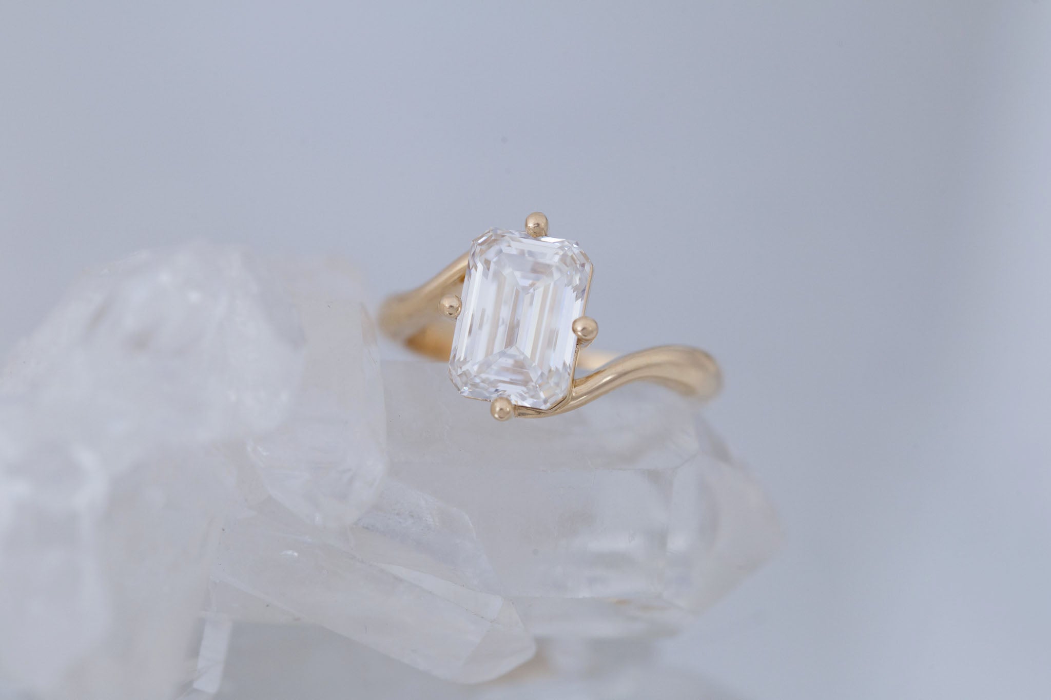 Marin Ring | Lab Emerald Cut Bypass Engagement Ring 3.01 ct | 14k Recycled Gold | One of a Kind