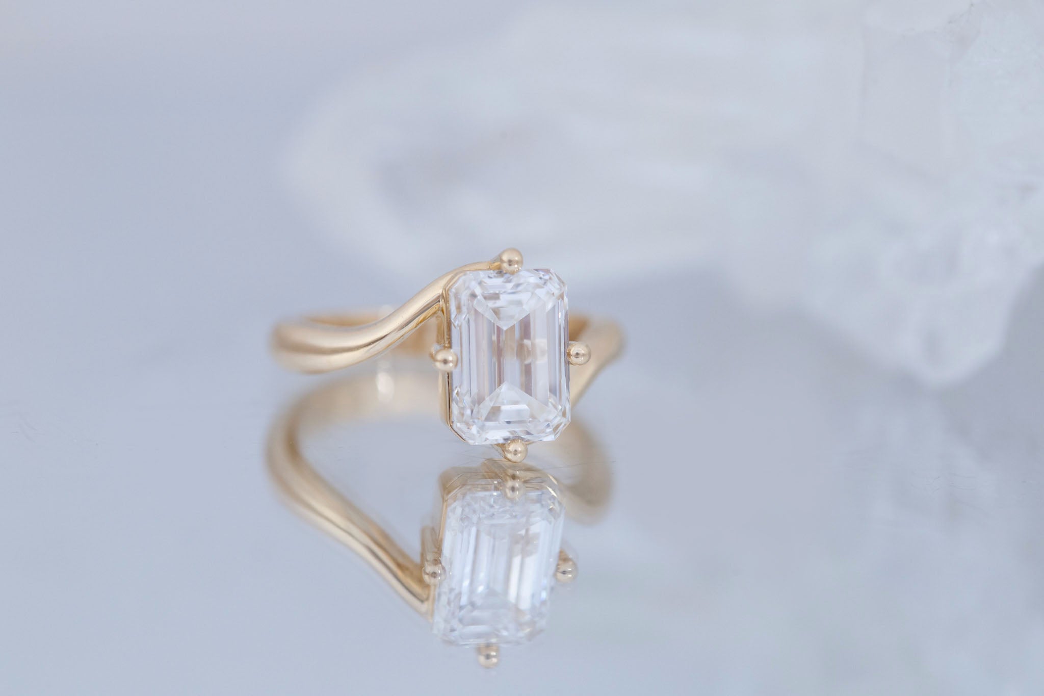 Marin Ring | Lab Emerald Cut Bypass Engagement Ring 3.01 ct | 14k Recycled Gold | One of a Kind