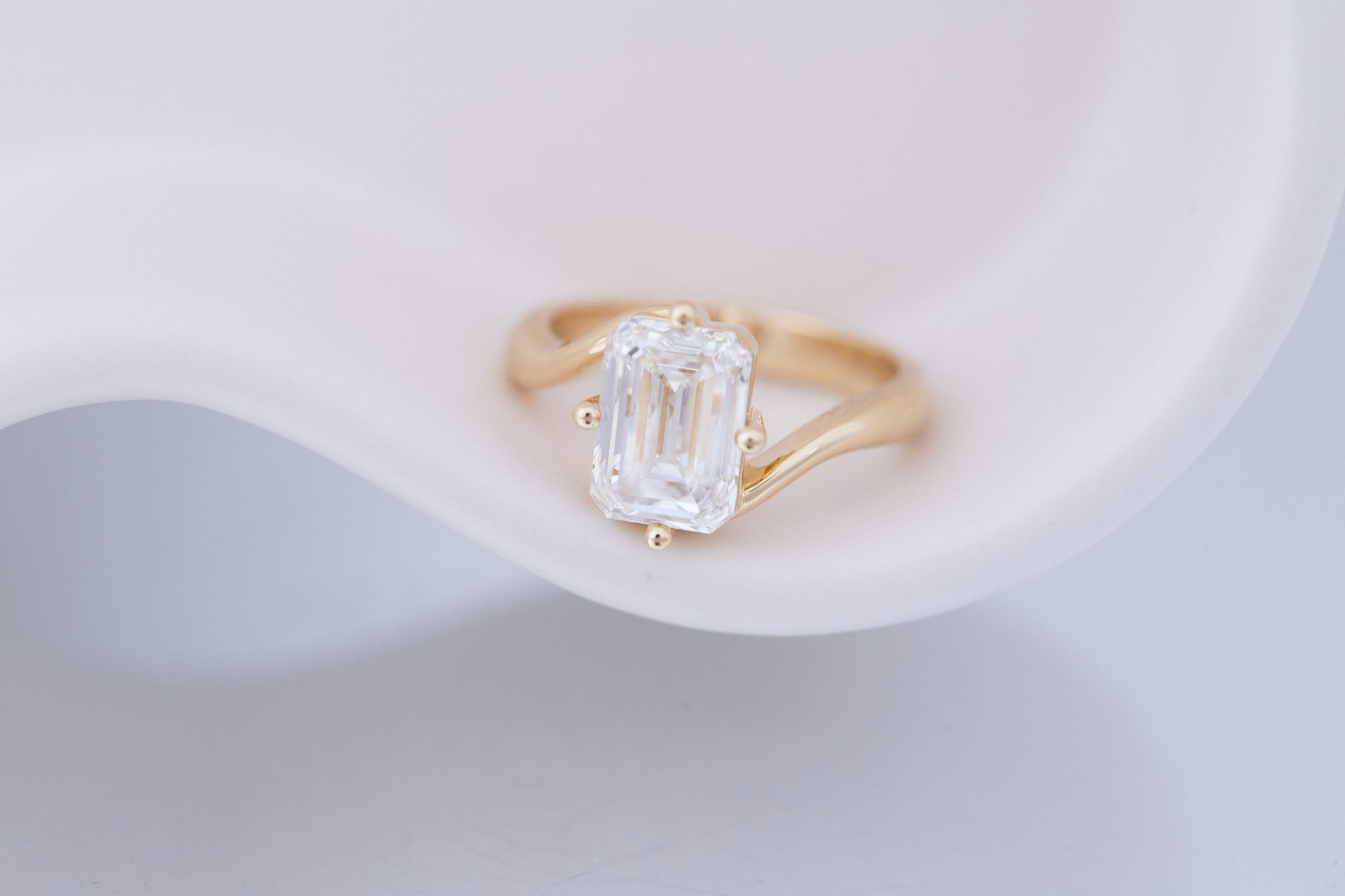 Marin Ring | Lab Emerald Cut Bypass Engagement Ring 3.01 ct | 14k Recycled Gold | One of a Kind