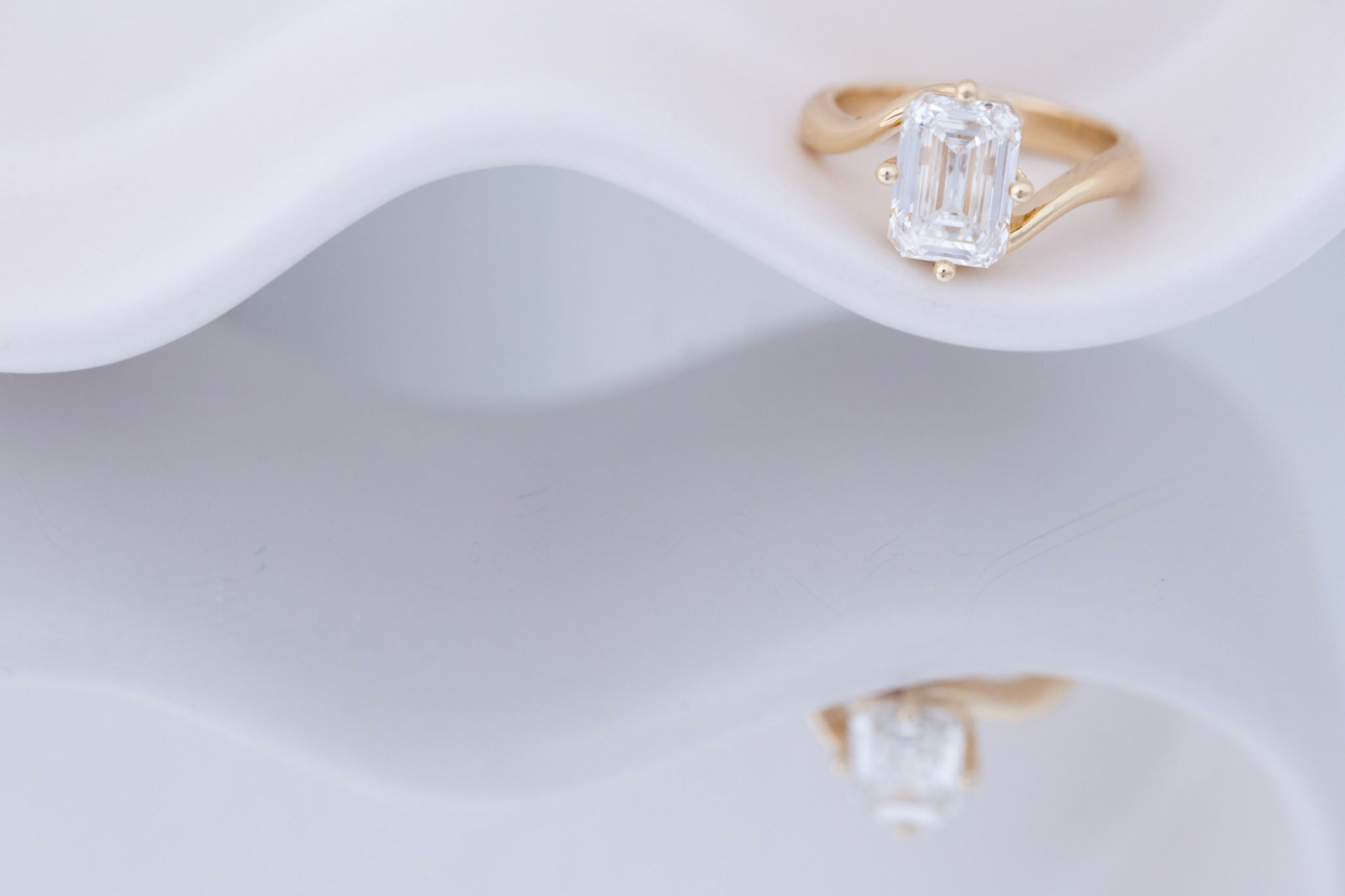 Marin Ring | Lab Emerald Cut Bypass Engagement Ring 3.01 ct | 14k Recycled Gold | One of a Kind