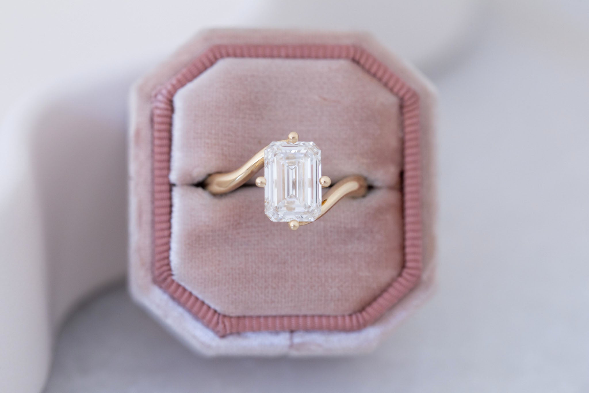 Marin Ring | Lab Emerald Cut Bypass Engagement Ring 3.01 ct | 14k Recycled Gold | One of a Kind