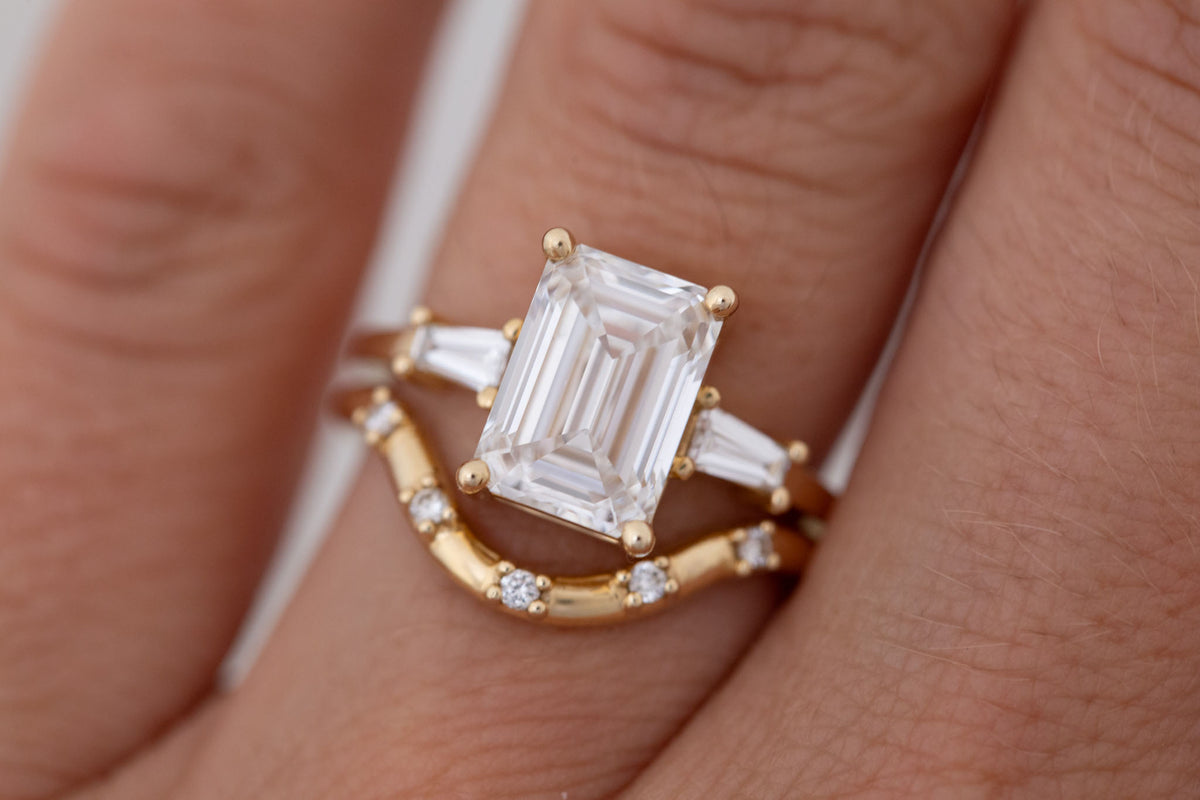 Marlowe Ring | Lab Emerald Cut Diamond + Tapered Baguette Lab Diamond Accent Engagement Ring 3.05 ct | 14k Recycled Gold | One of a Kind