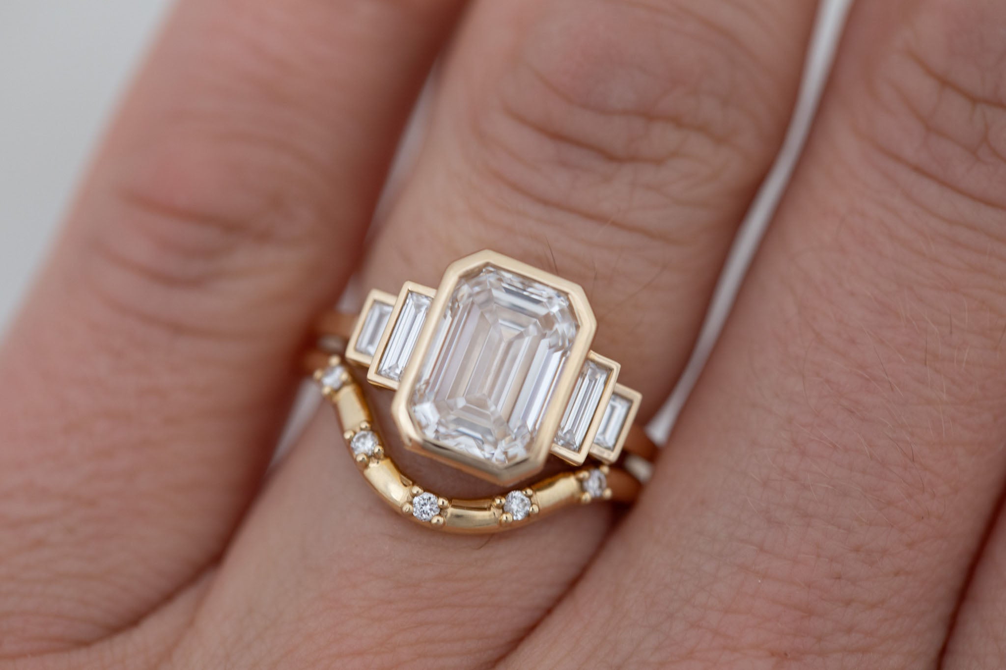 Ash Ring | Lab Emerald Cut Diamond + Diamond Baguette Engagement Ring 3.07 ct | 14k Recycled Gold | One of a Kind