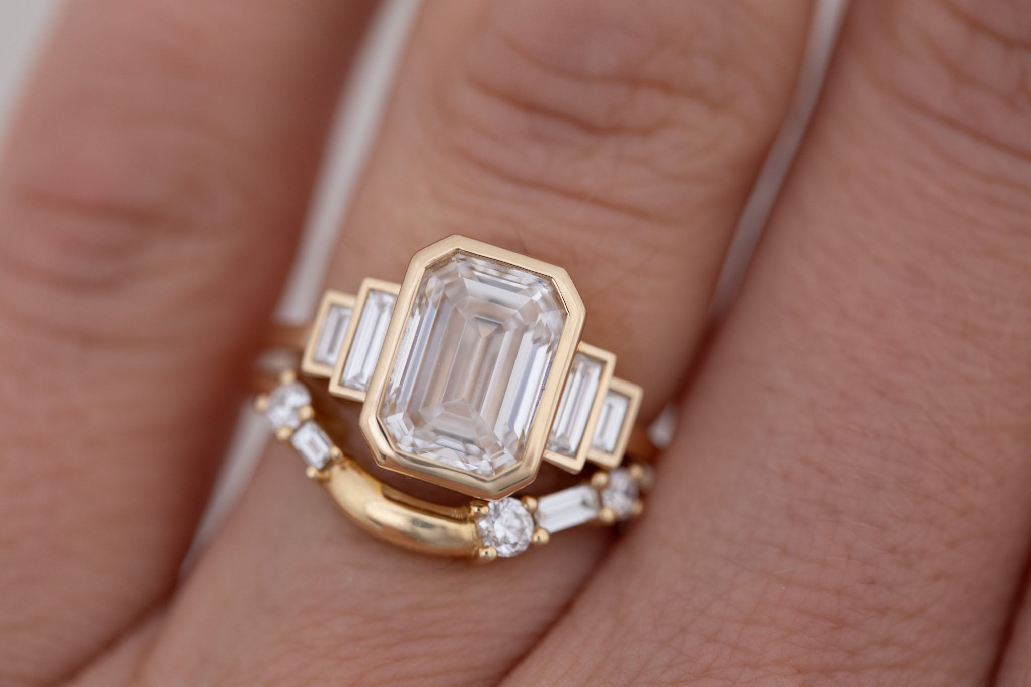 Ash Ring | Lab Emerald Cut Diamond + Diamond Baguette Engagement Ring 3.07 ct | 14k Recycled Gold | One of a Kind