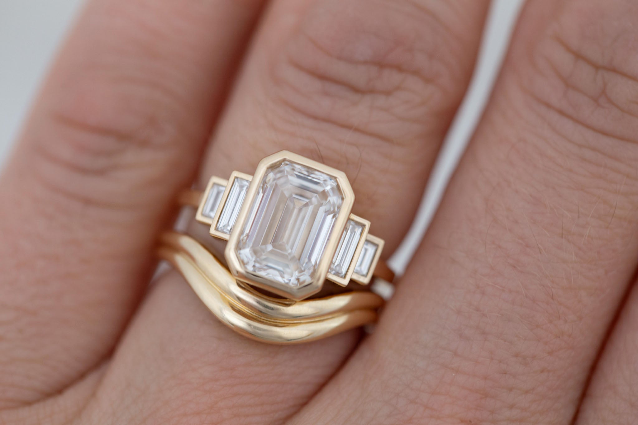 Ash Ring | Lab Emerald Cut Diamond + Diamond Baguette Engagement Ring 3.07 ct | 14k Recycled Gold | One of a Kind