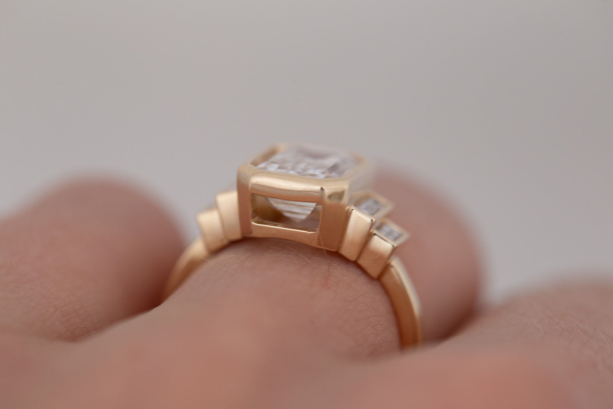 Ash Ring | Lab Emerald Cut Diamond + Diamond Baguette Engagement Ring 3.07 ct | 14k Recycled Gold | One of a Kind