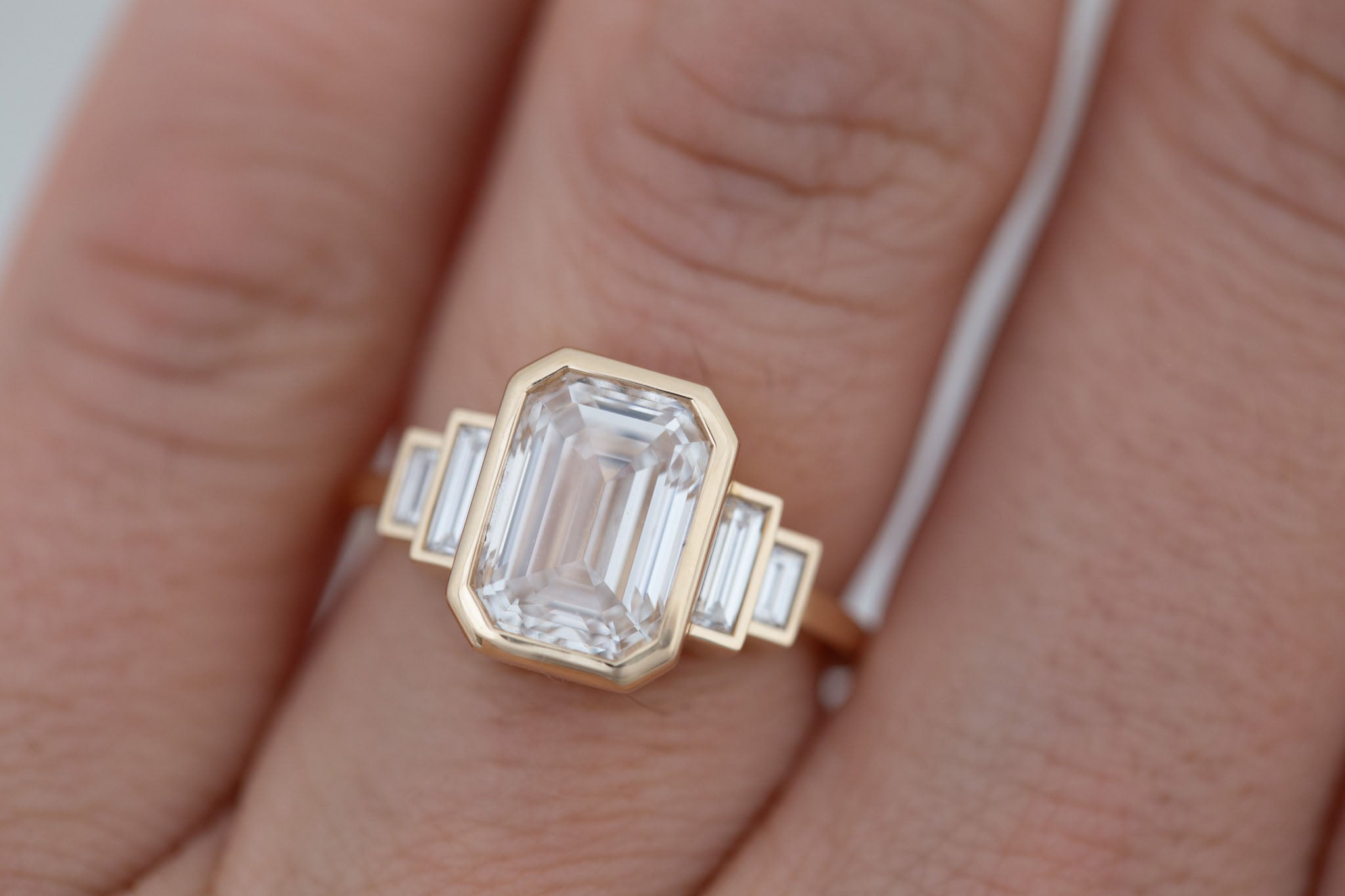 Ash Ring | Lab Emerald Cut Diamond + Diamond Baguette Engagement Ring 3.07 ct | 14k Recycled Gold | One of a Kind