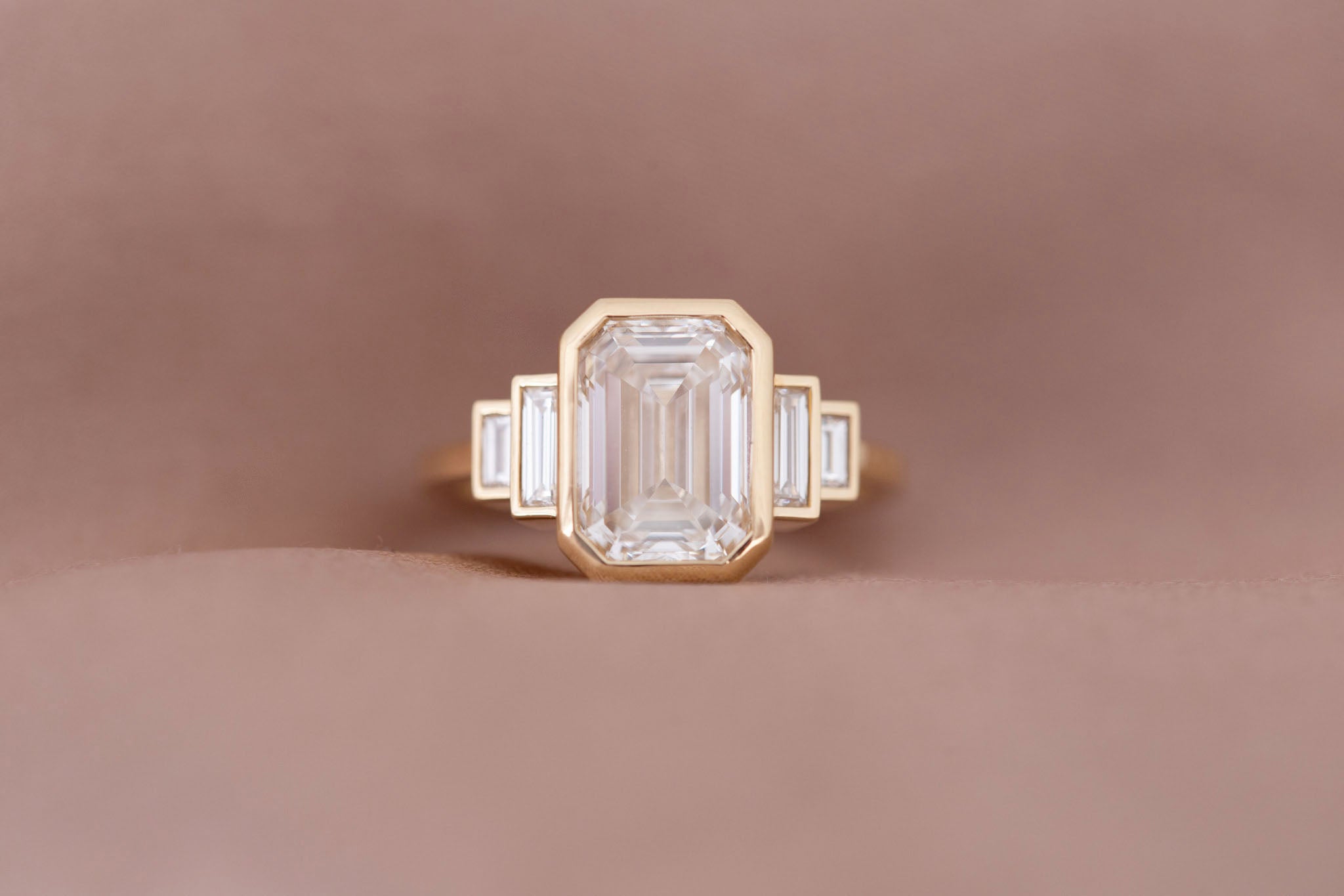 Ash Ring | Lab Emerald Cut Diamond + Diamond Baguette Engagement Ring 3.07 ct | 14k Recycled Gold | One of a Kind