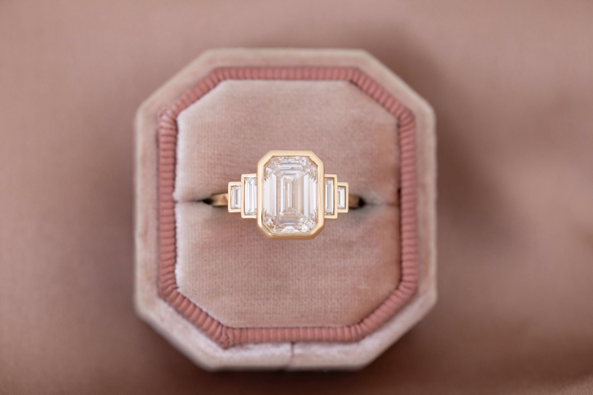 Ash Ring | Lab Emerald Cut Diamond + Diamond Baguette Engagement Ring 3.07 ct | 14k Recycled Gold | One of a Kind