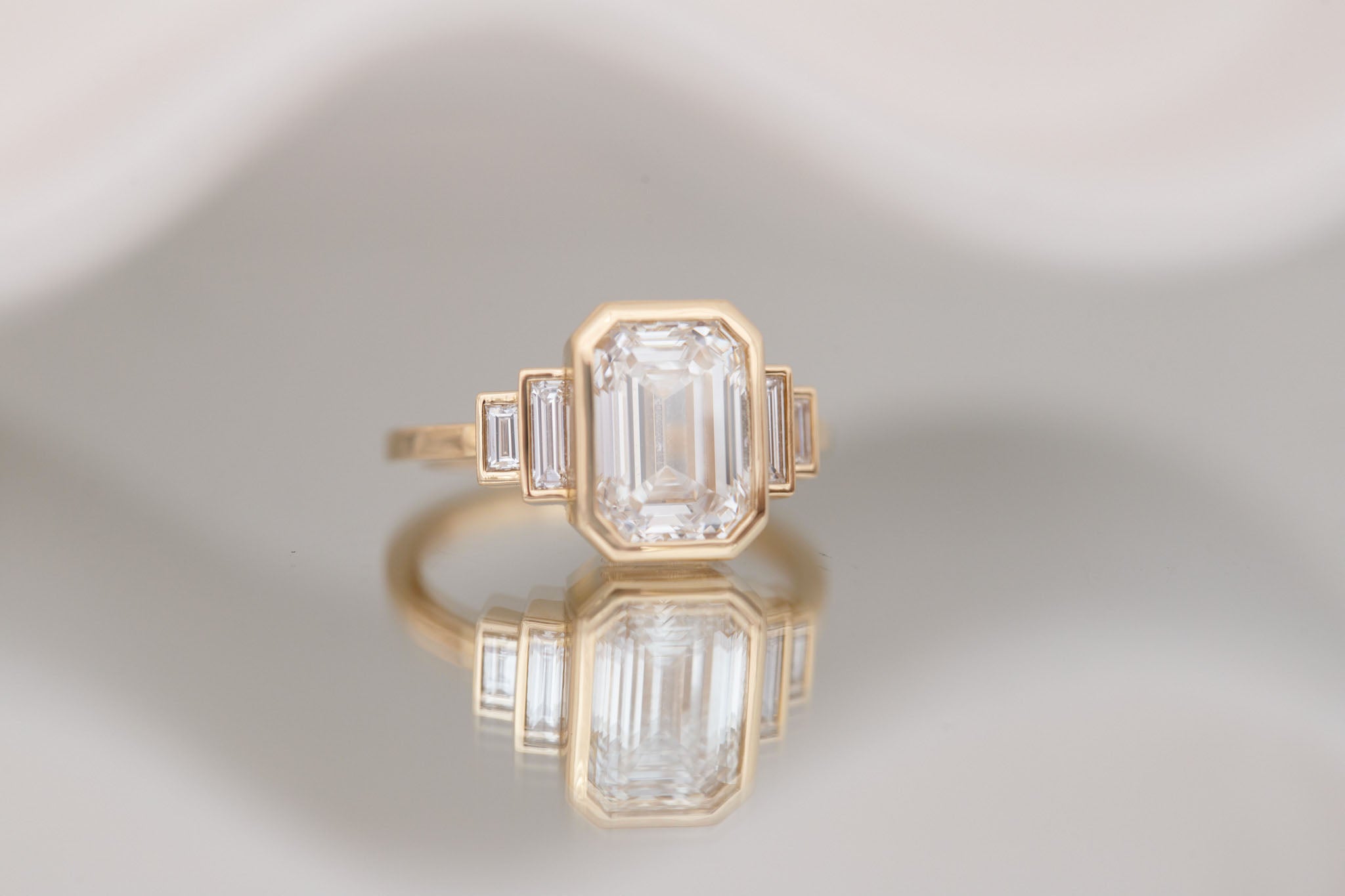 Ash Ring | Lab Emerald Cut Diamond + Diamond Baguette Engagement Ring 3.07 ct | 14k Recycled Gold | One of a Kind