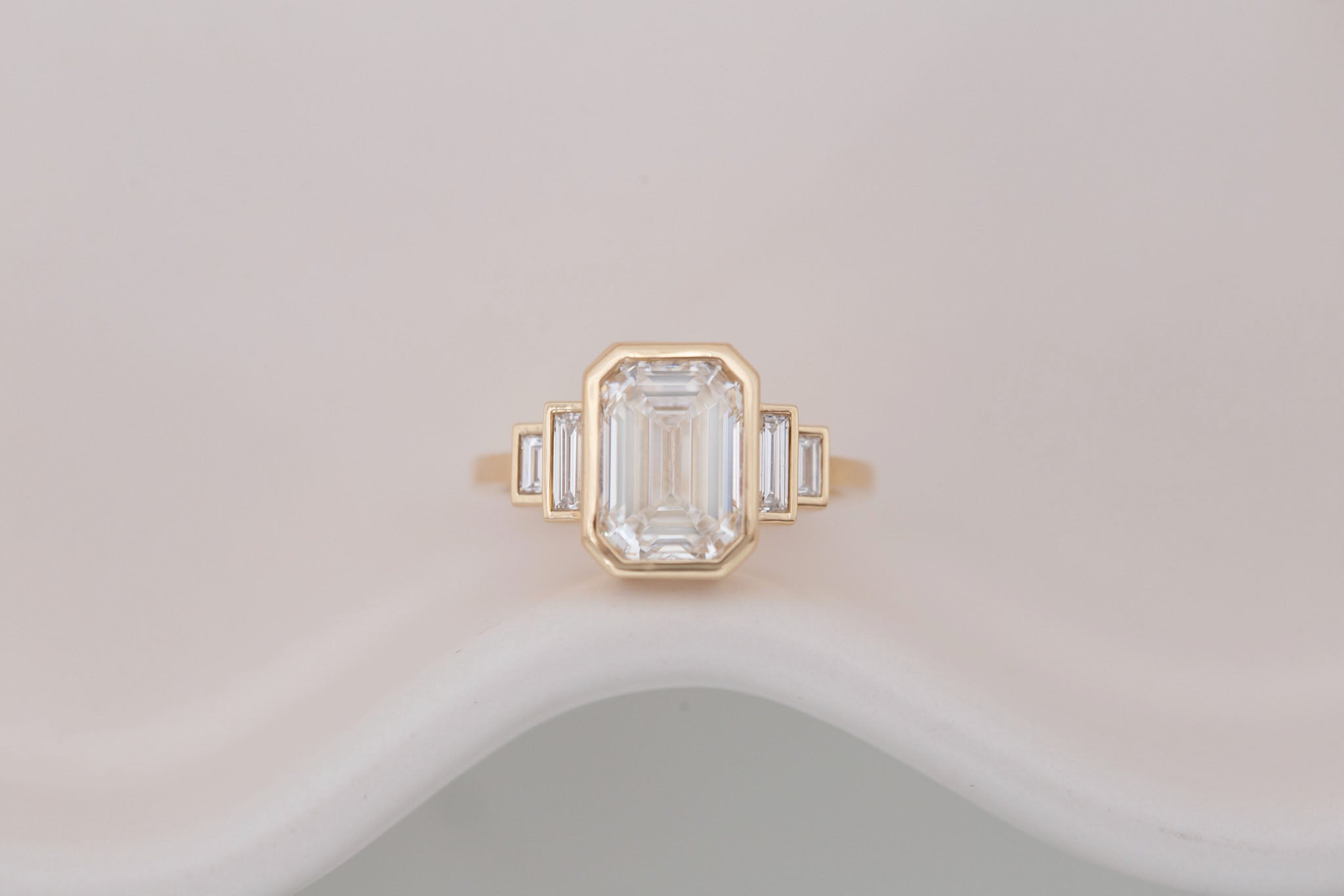 Ash Ring | Lab Emerald Cut Diamond + Diamond Baguette Engagement Ring 3.07 ct | 14k Recycled Gold | One of a Kind