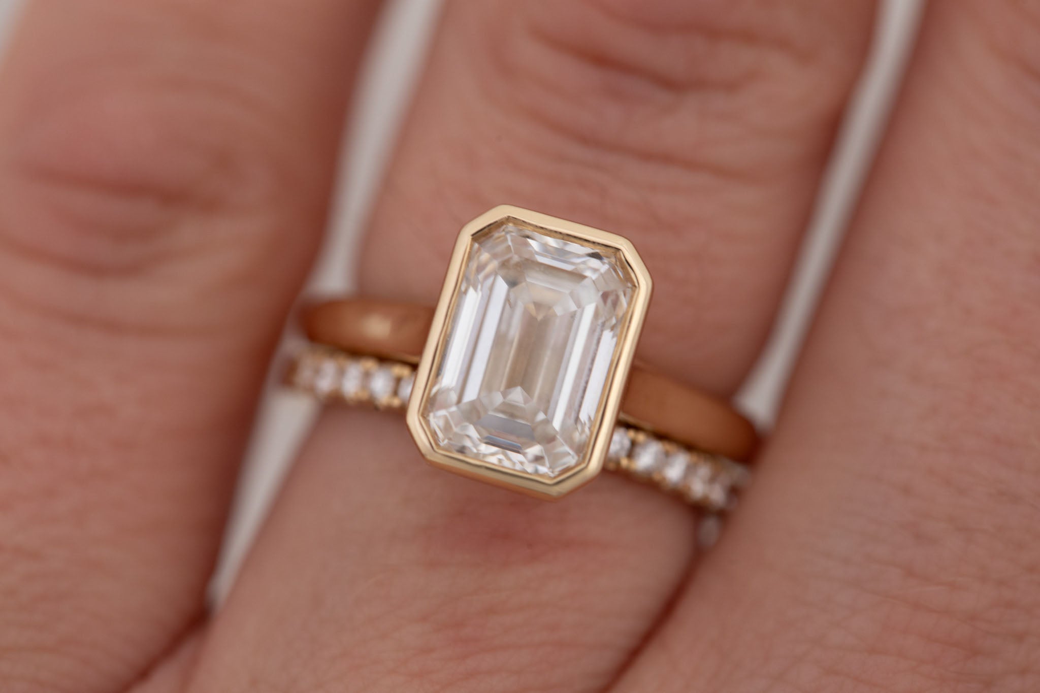 Avens Ring | Lab Emerald Cut Diamond Solitaire Engagement Ring 3.07 ct | 14k Recycled Gold | One of a Kind