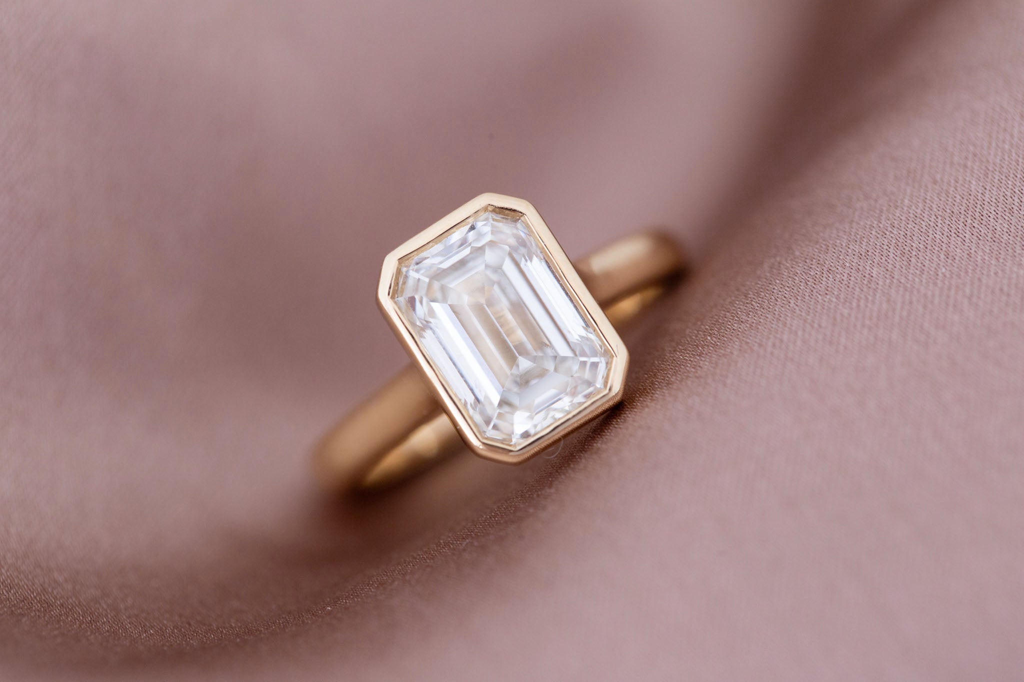 Avens Ring | Lab Emerald Cut Diamond Solitaire Engagement Ring 3.07 ct | 14k Recycled Gold | One of a Kind