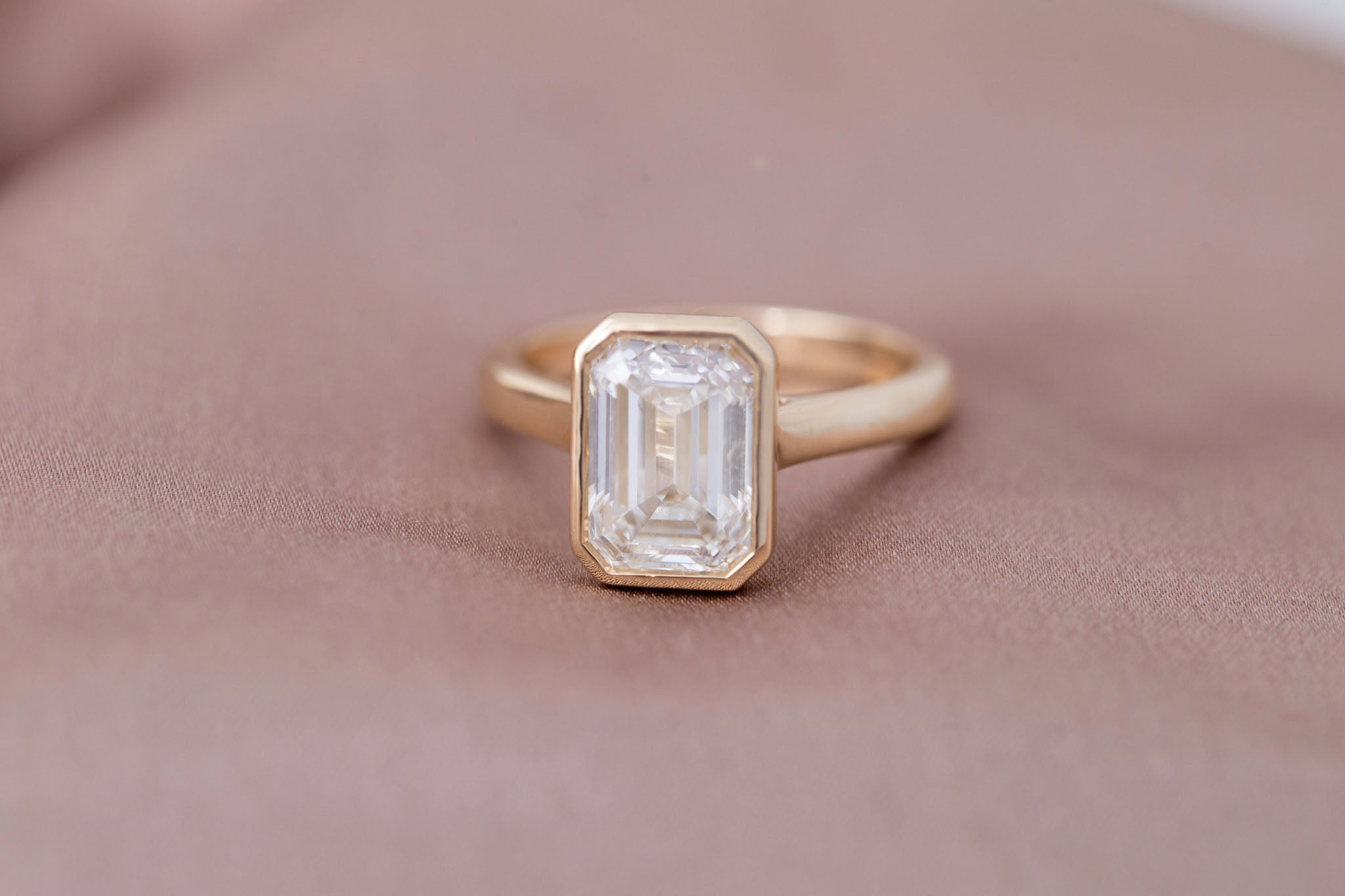 Avens Ring | Lab Emerald Cut Diamond Solitaire Engagement Ring 3.07 ct | 14k Recycled Gold | One of a Kind