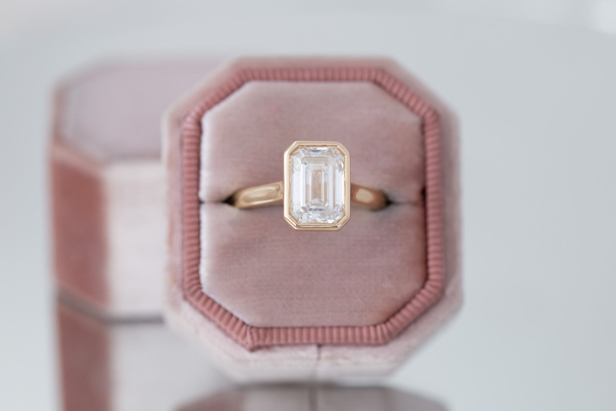 Avens Ring | Lab Emerald Cut Diamond Solitaire Engagement Ring 3.07 ct | 14k Recycled Gold | One of a Kind