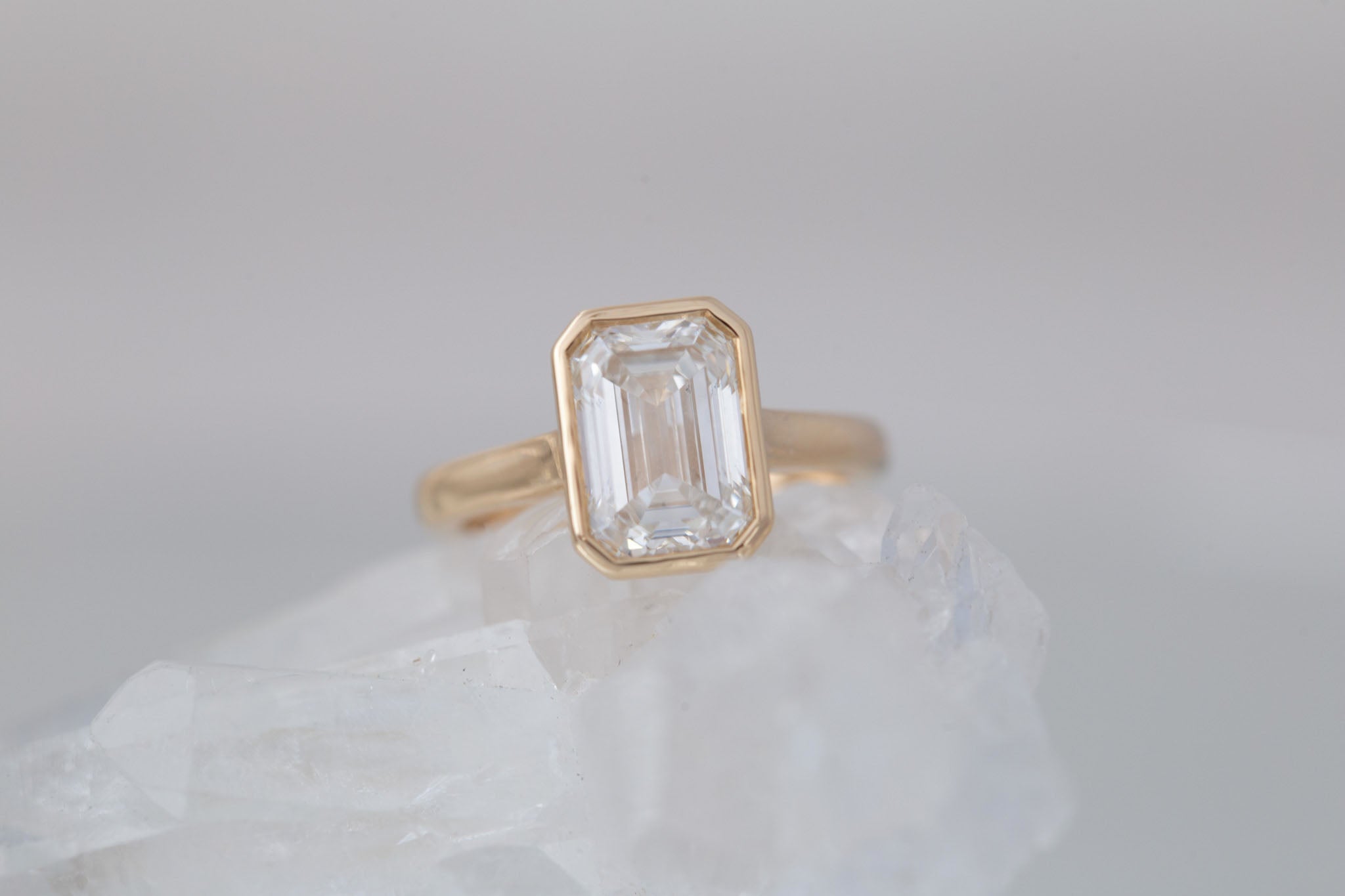 Avens Ring | Lab Emerald Cut Diamond Solitaire Engagement Ring 3.07 ct | 14k Recycled Gold | One of a Kind