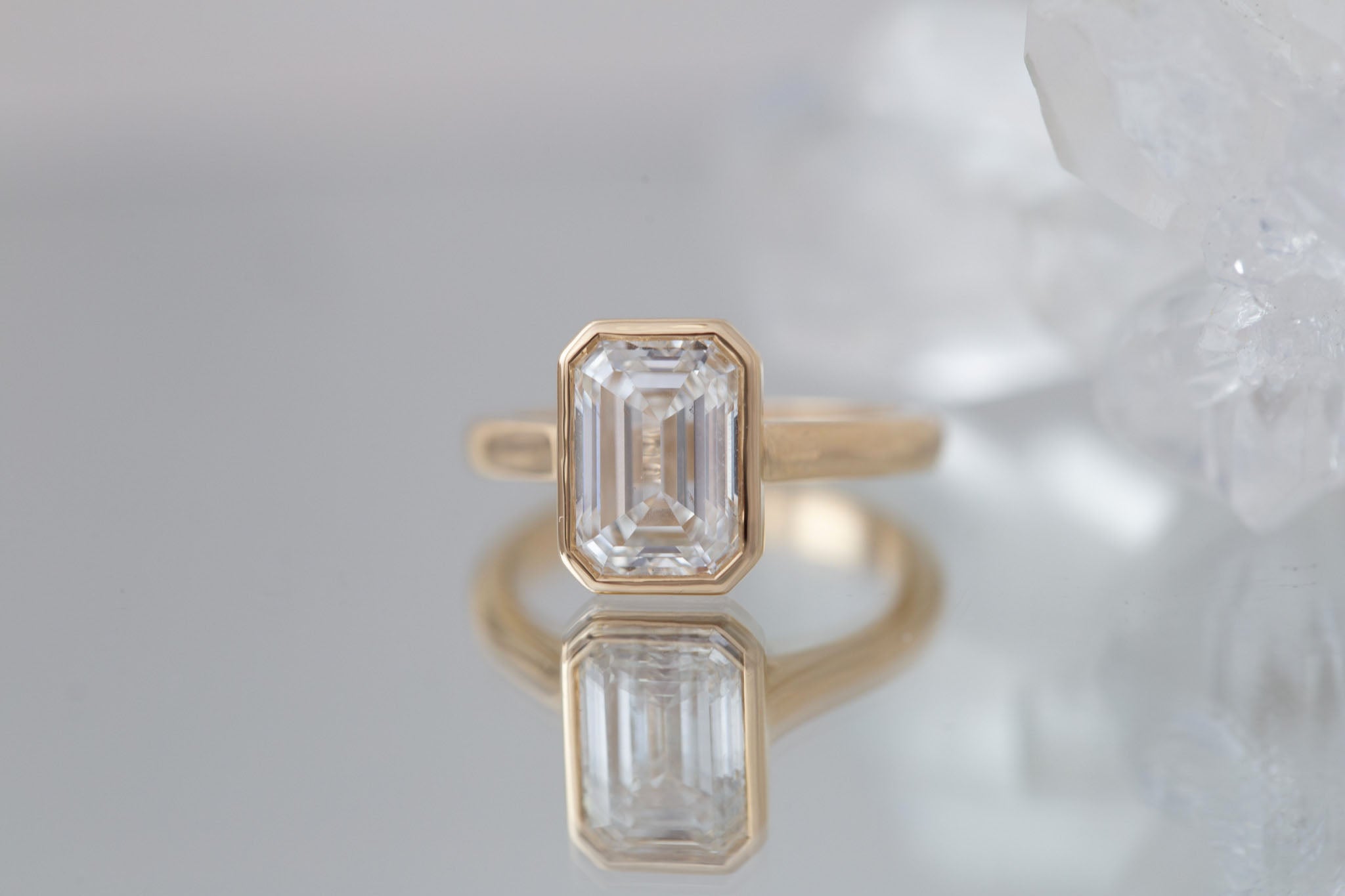 Avens Ring | Lab Emerald Cut Diamond Solitaire Engagement Ring 3.07 ct | 14k Recycled Gold | One of a Kind