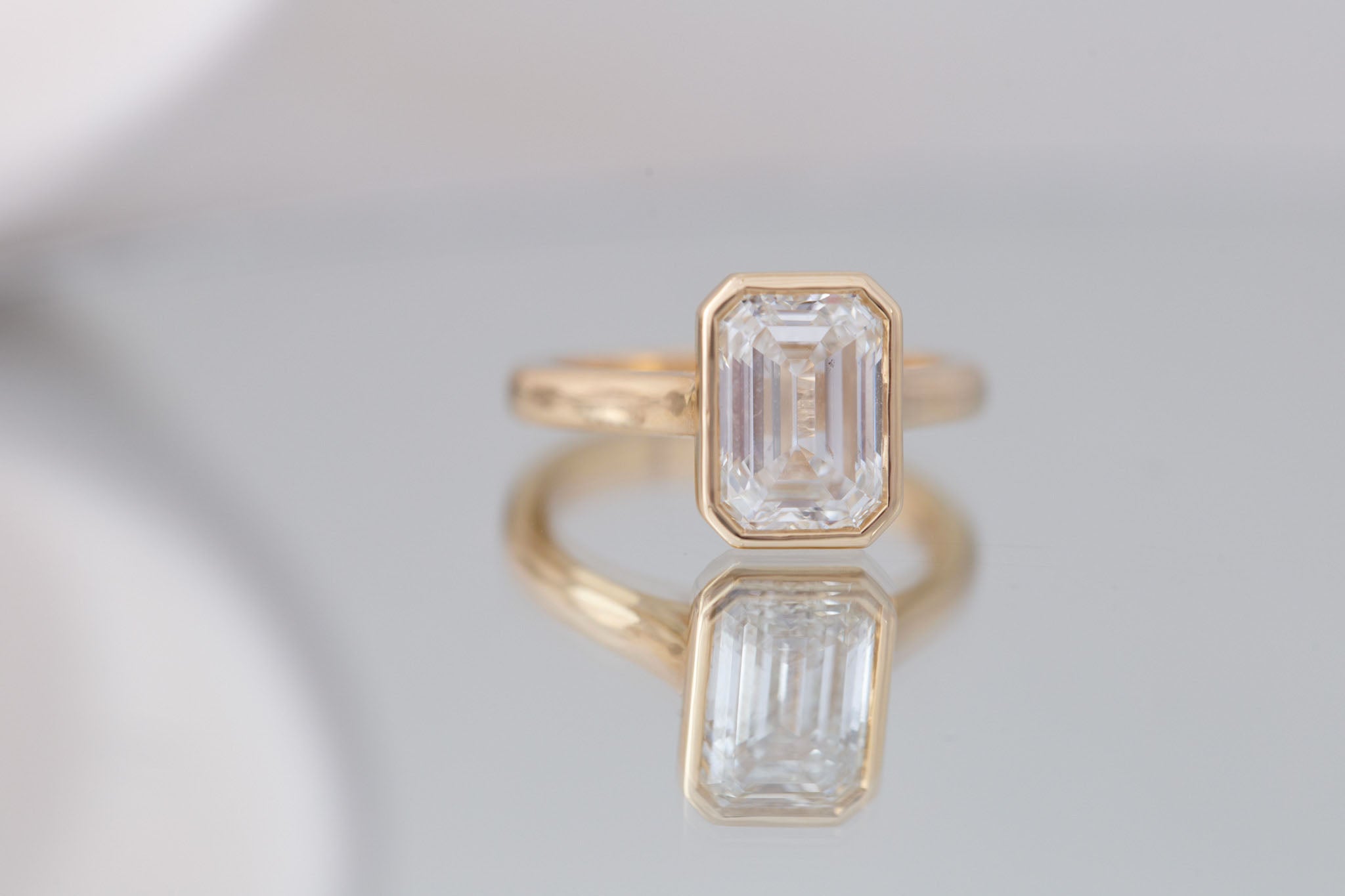 Avens Ring | Lab Emerald Cut Diamond Solitaire Engagement Ring 3.07 ct | 14k Recycled Gold | One of a Kind