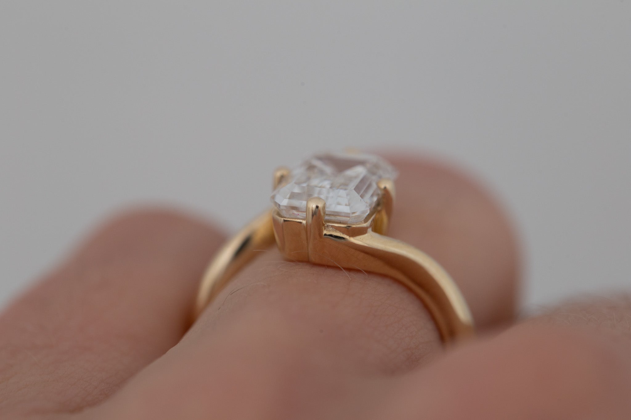 Marin Ring | Lab Emerald Cut Bypass Engagement Ring 3.08 ct | 14k Recycled Gold | One of a Kind