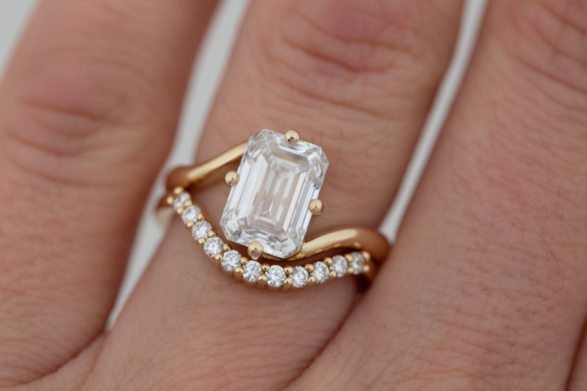 Marin Ring | Lab Emerald Cut Bypass Engagement Ring 3.08 ct | 14k Recycled Gold | One of a Kind