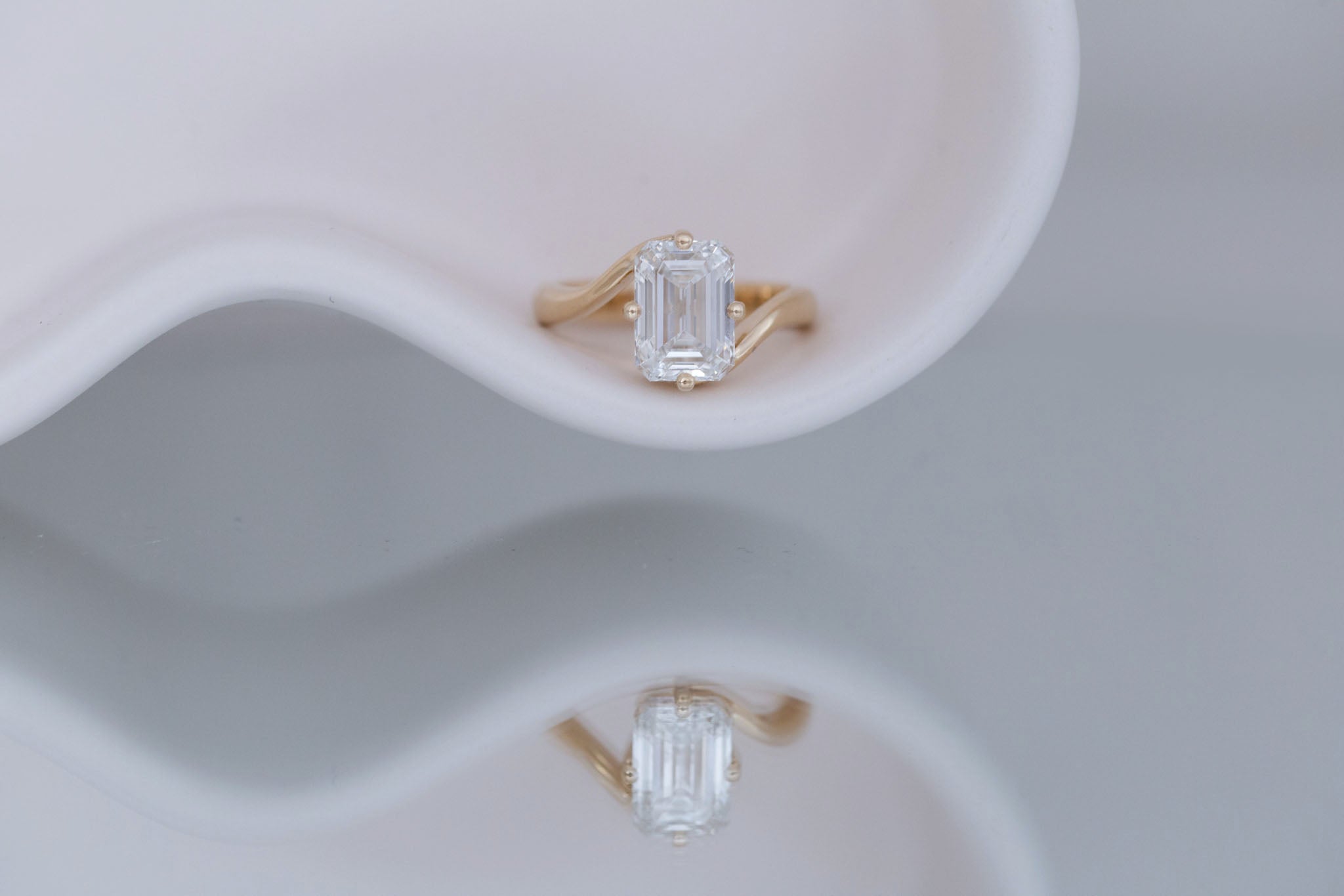 Marin Ring | Lab Emerald Cut Bypass Engagement Ring 3.08 ct | 14k Recycled Gold | One of a Kind