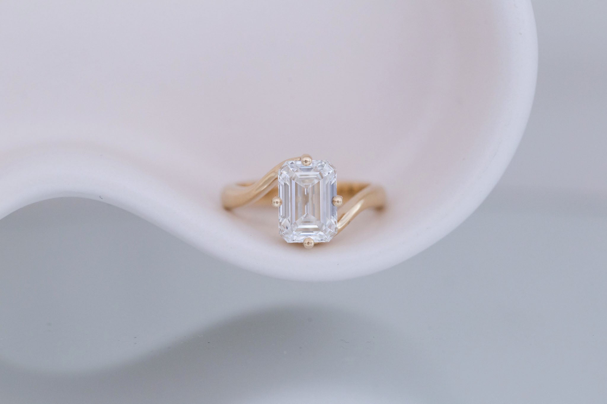 Marin Ring | Lab Emerald Cut Bypass Engagement Ring 3.08 ct | 14k Recycled Gold | One of a Kind