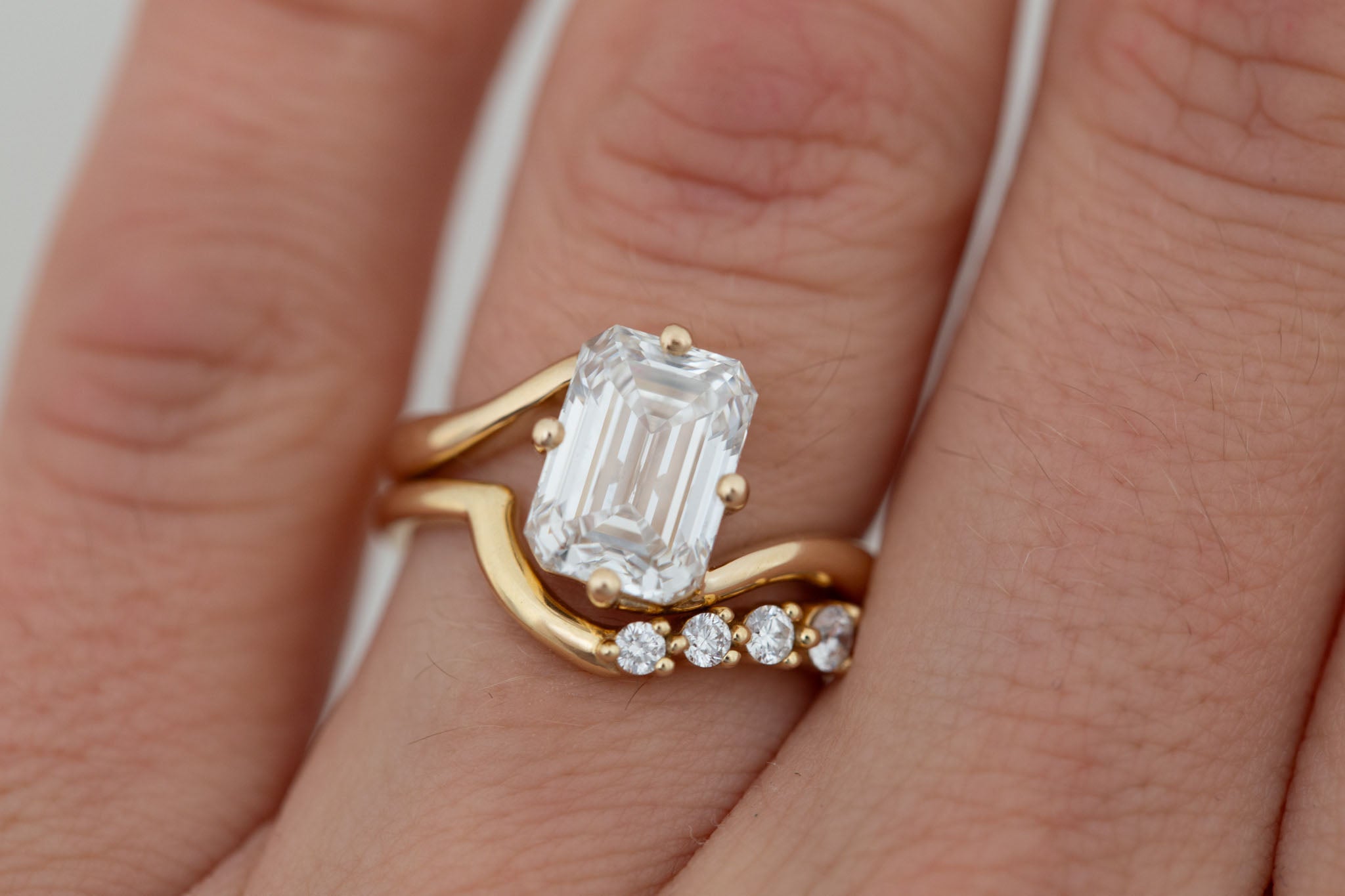 Marin Ring | Lab Emerald Cut Bypass Engagement Ring 3.08 ct | 14k Recycled Gold | One of a Kind