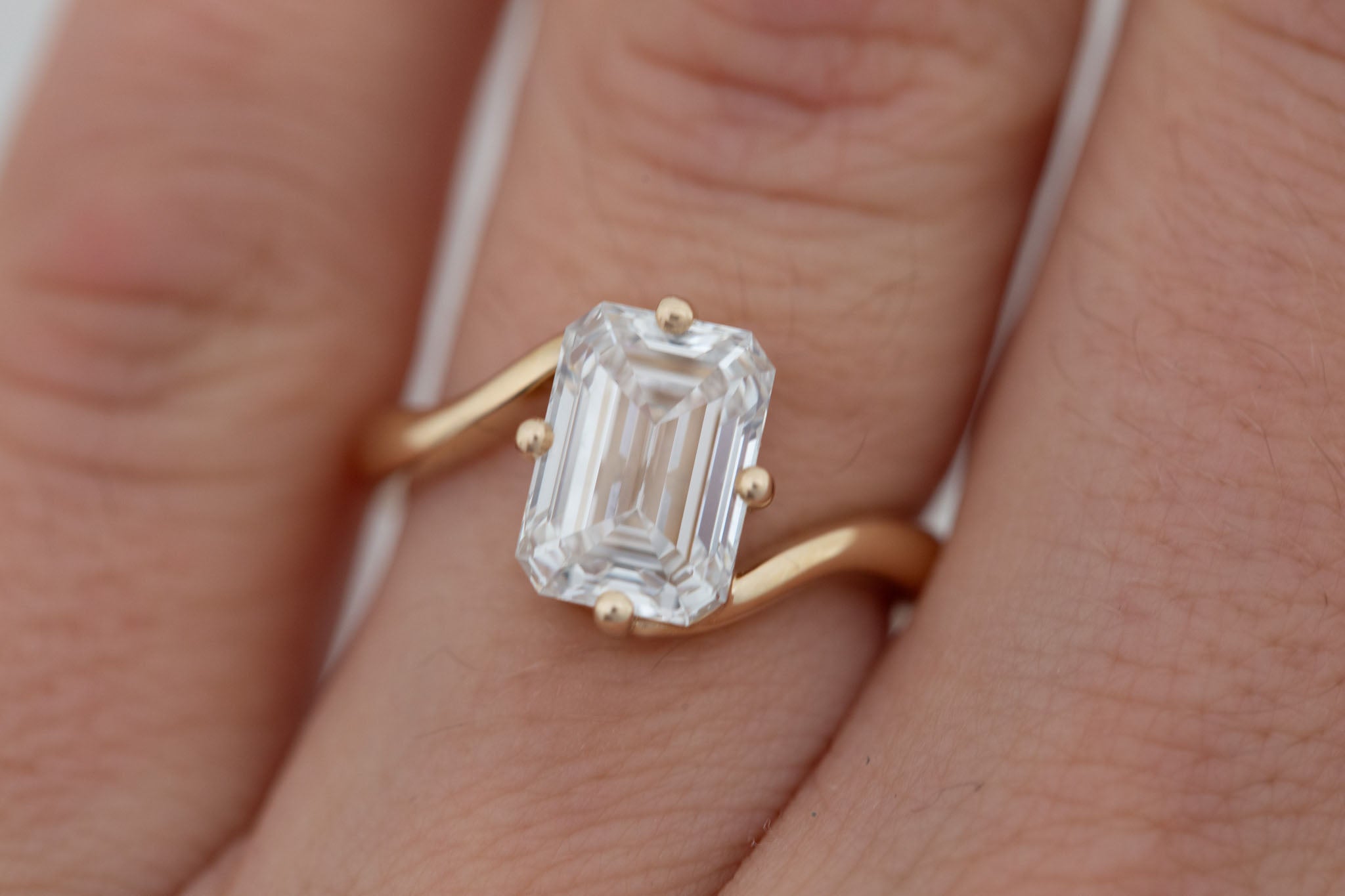 Marin Ring | Lab Emerald Cut Bypass Engagement Ring 3.08 ct | 14k Recycled Gold | One of a Kind
