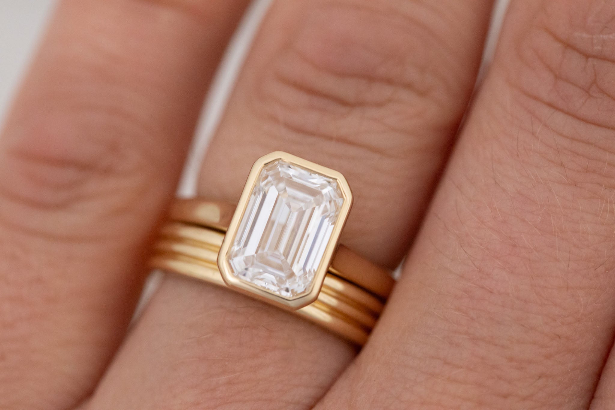 Avens Ring | Lab Emerald Cut Diamond Solitaire Engagement Ring 3.09 ct | 14k Recycled Gold | One of a Kind