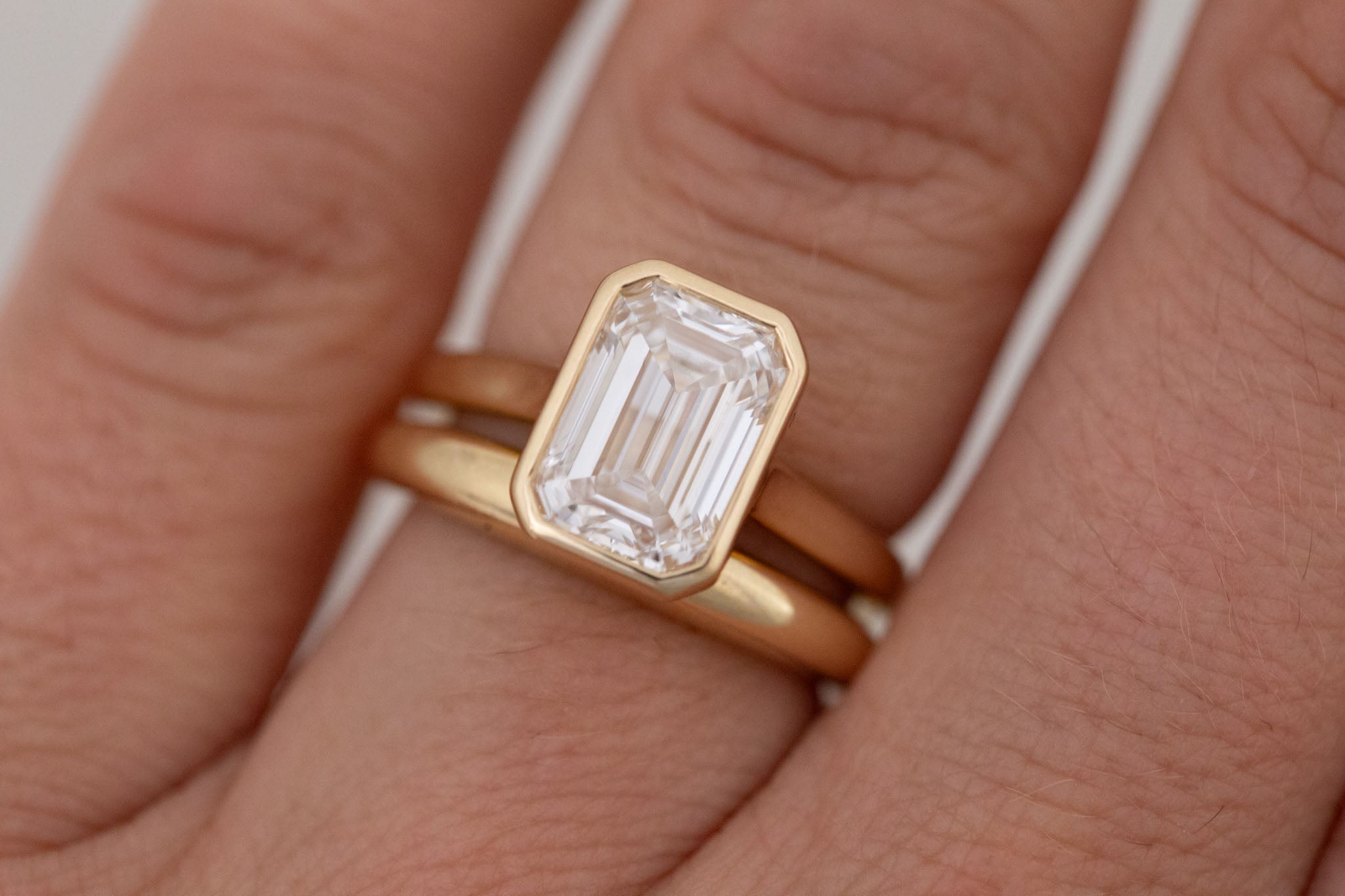 Avens Ring | Lab Emerald Cut Diamond Solitaire Engagement Ring 3.09 ct | 14k Recycled Gold | One of a Kind