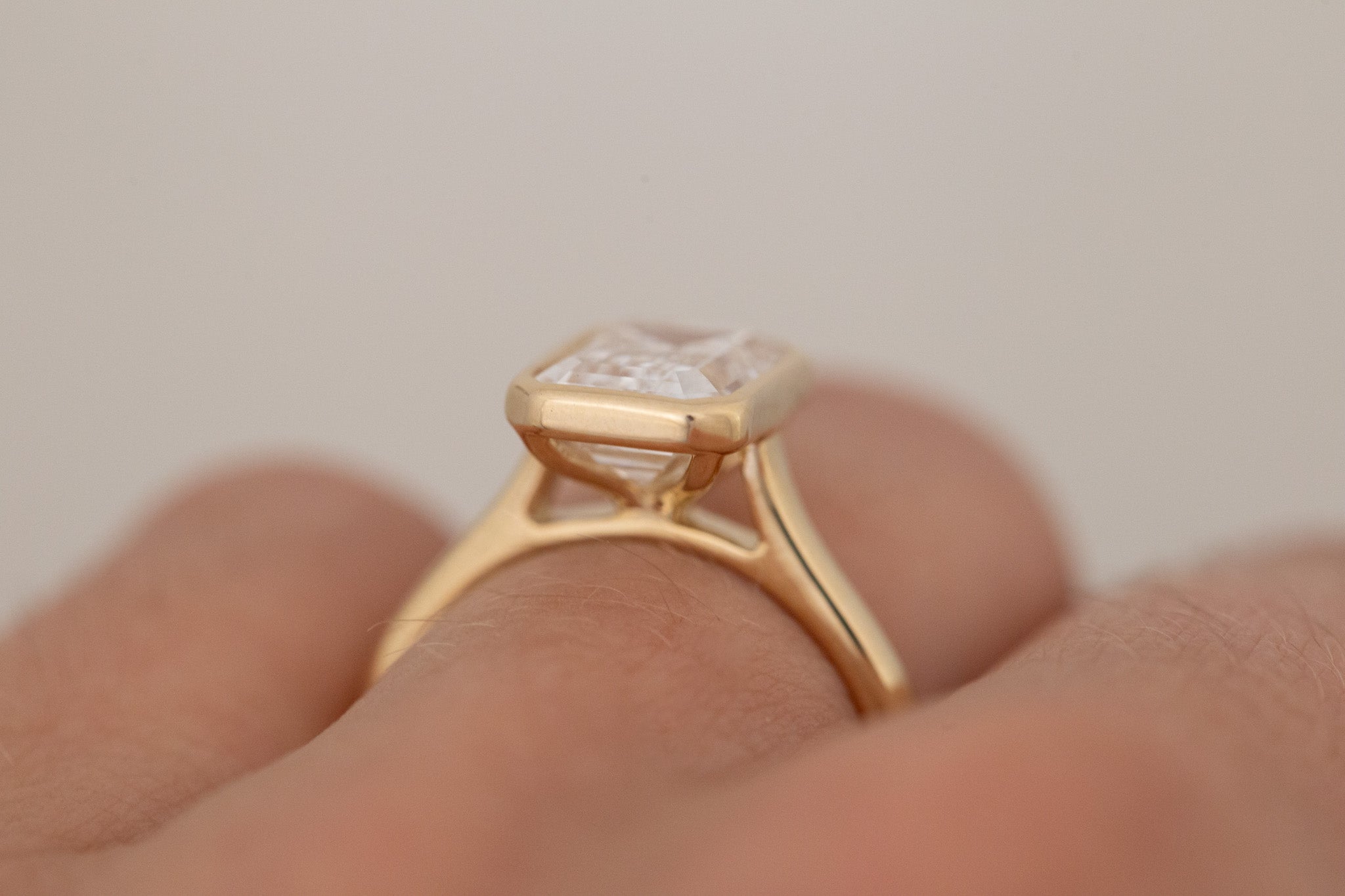 Avens Ring | Lab Emerald Cut Diamond Solitaire Engagement Ring 3.09 ct | 14k Recycled Gold | One of a Kind