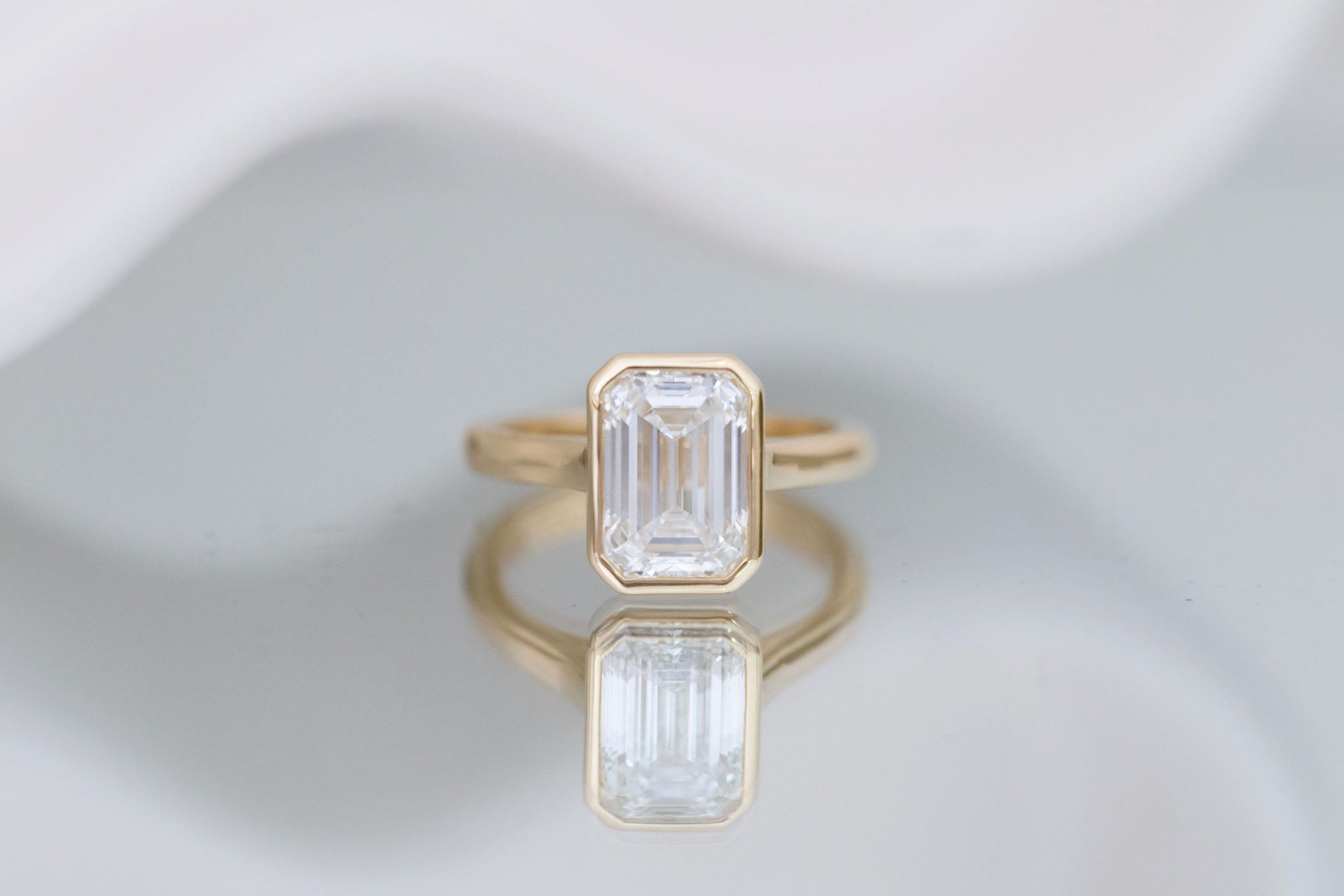 Avens Ring | Lab Emerald Cut Diamond Solitaire Engagement Ring 3.09 ct | 14k Recycled Gold | One of a Kind